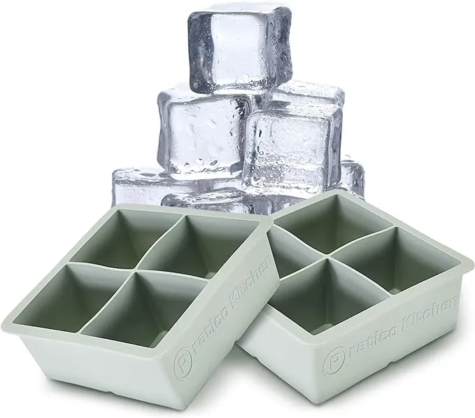 Large Ice Tray, 4 Big 2.25 inch Ice Cubes for Whiskey and Cocktails, 2 Pack