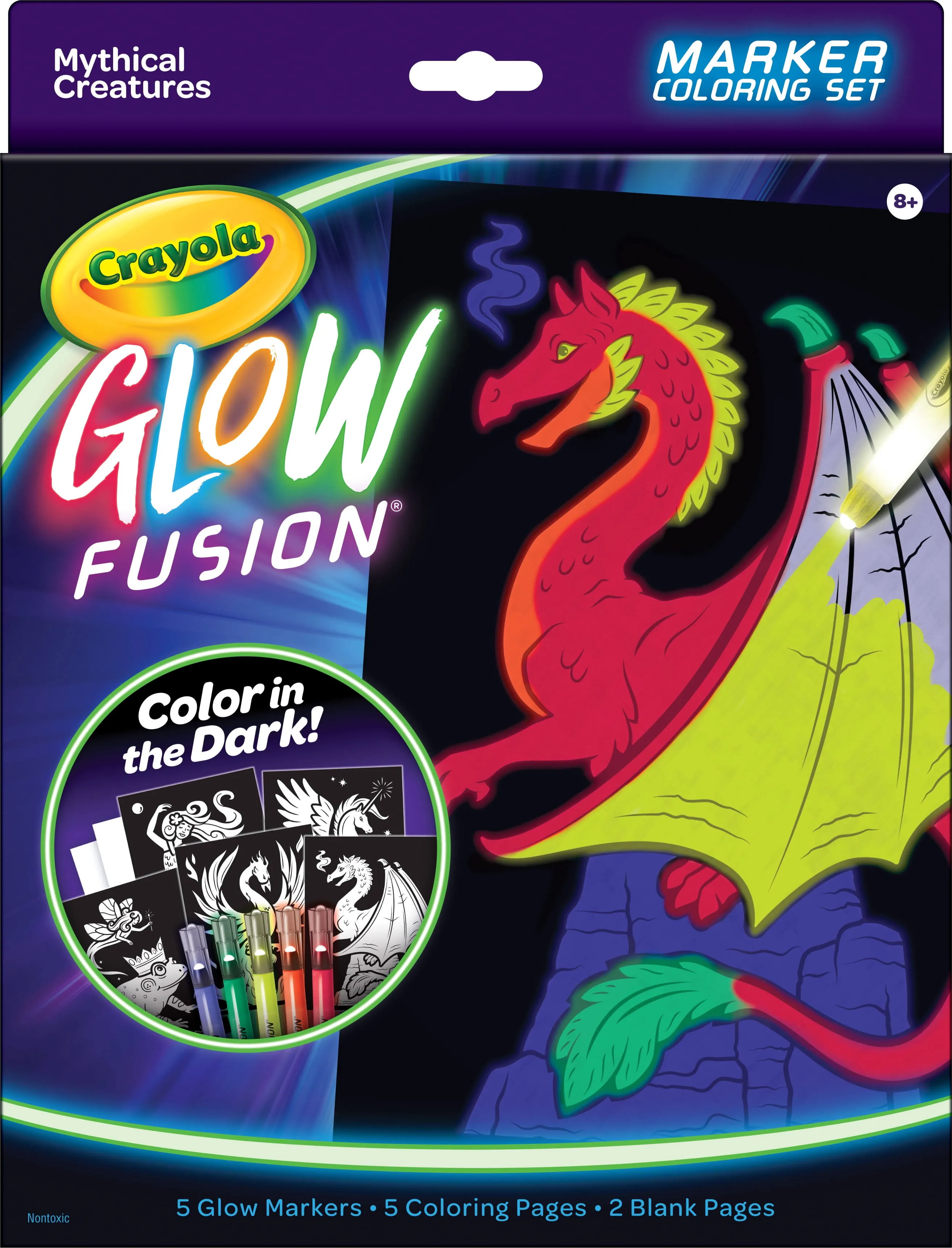 Crayola Glow Fusion Mythical Creatures Glow in The Dark Coloring Set Each