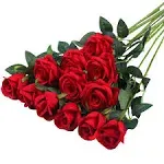 Hawesome 12PCS Artificial Silk Flowers Realistic Roses Bouquet Long Stem for Home Wedding Decoration Party