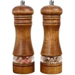 Haomacro Wood Salt and Pepper Grinder Set, Manual Mills with Acrylic Window, Adjustable Ceramic Grinding - 6.5inch, 2 Pack