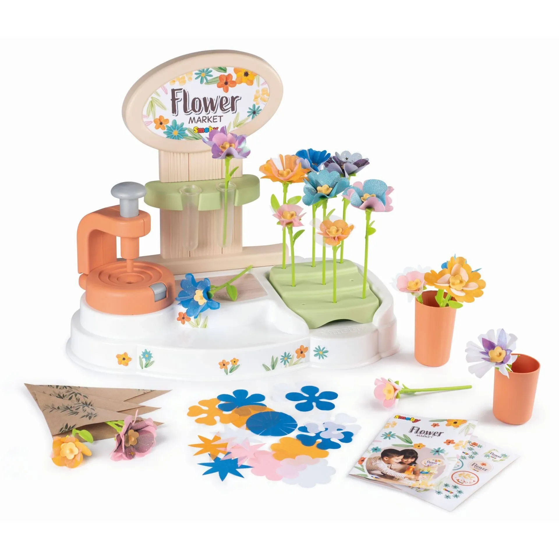 Smoby: Flower Market - Kids DIY 100 Piece Set, Build Your Own Fabric Flower ...