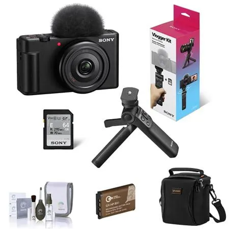 Sony ZV-1F Vlogging Camera, Black with ACCVC1 Vlogger, Accessories Kit