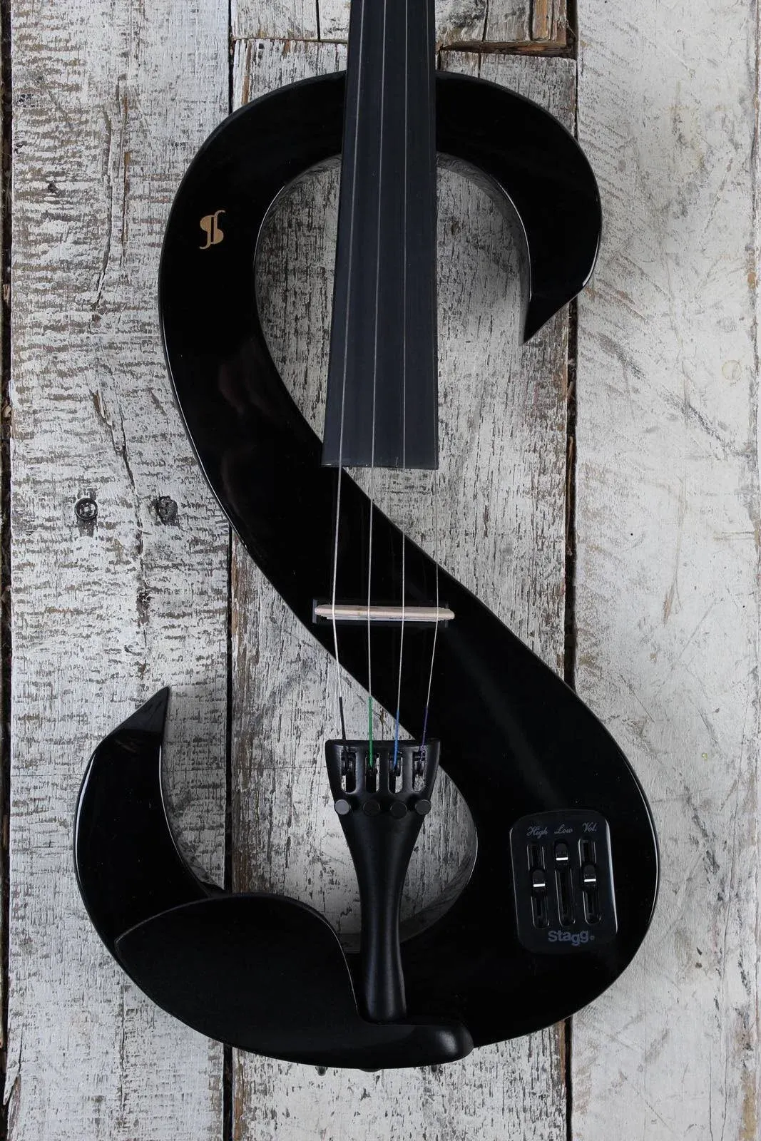 Stagg EVN 4/4 S-Shaped Electric Violin - Black + Case, Rosin, Bow, Headphones