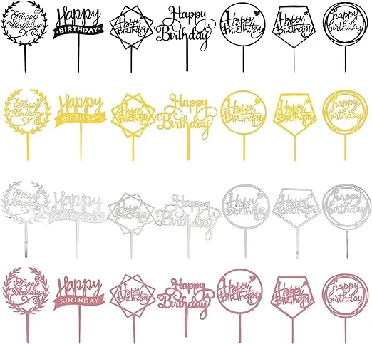 Acrylic Happy Birthday Cake Topper Birthday Cupcake Topper Cake Pick Decorations for Birthday Party Cake Desserts Pastries 4 Colors 7 Styles