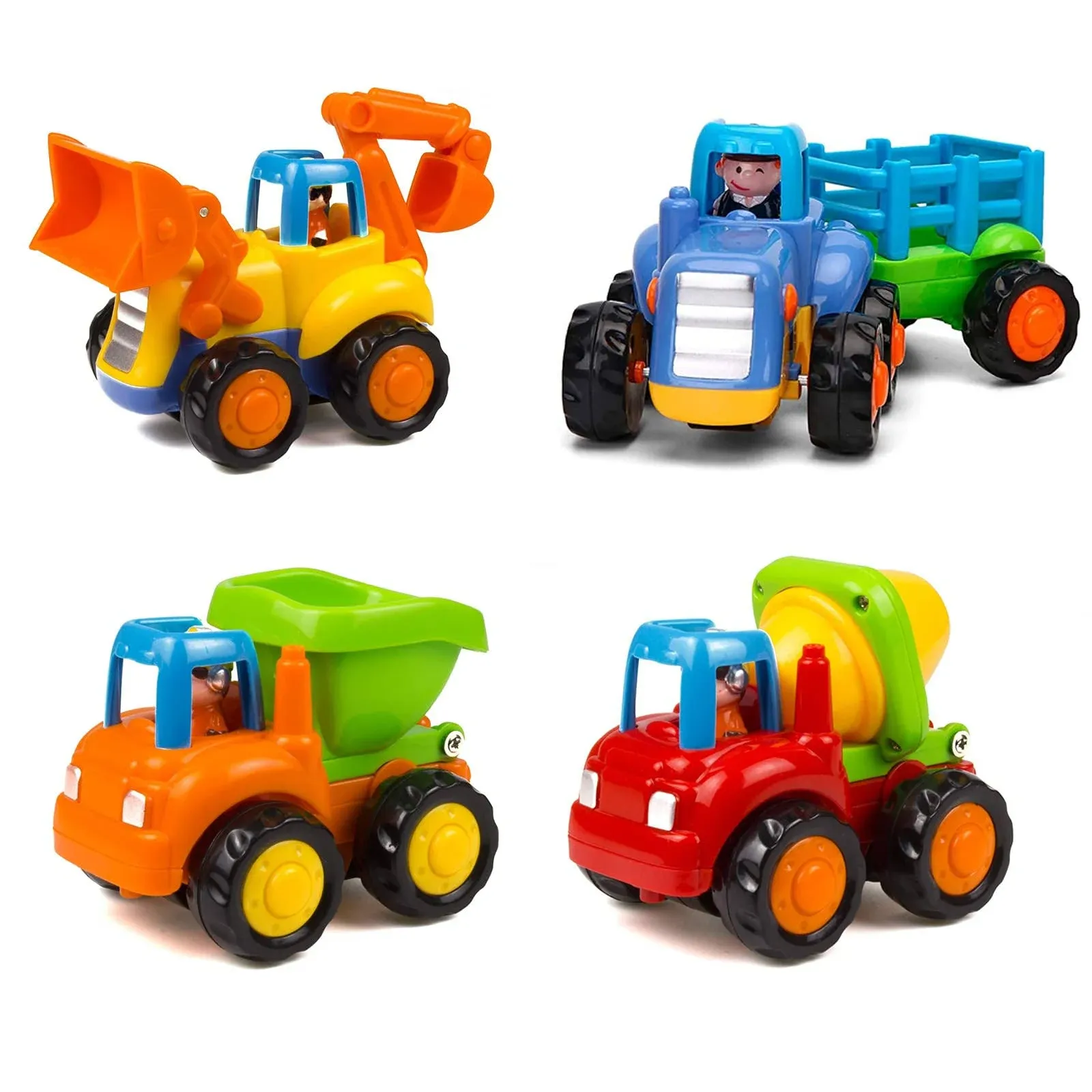 Friction Powered Cars Push and Go Trucks Construction Vehicles Toys Set of Tract