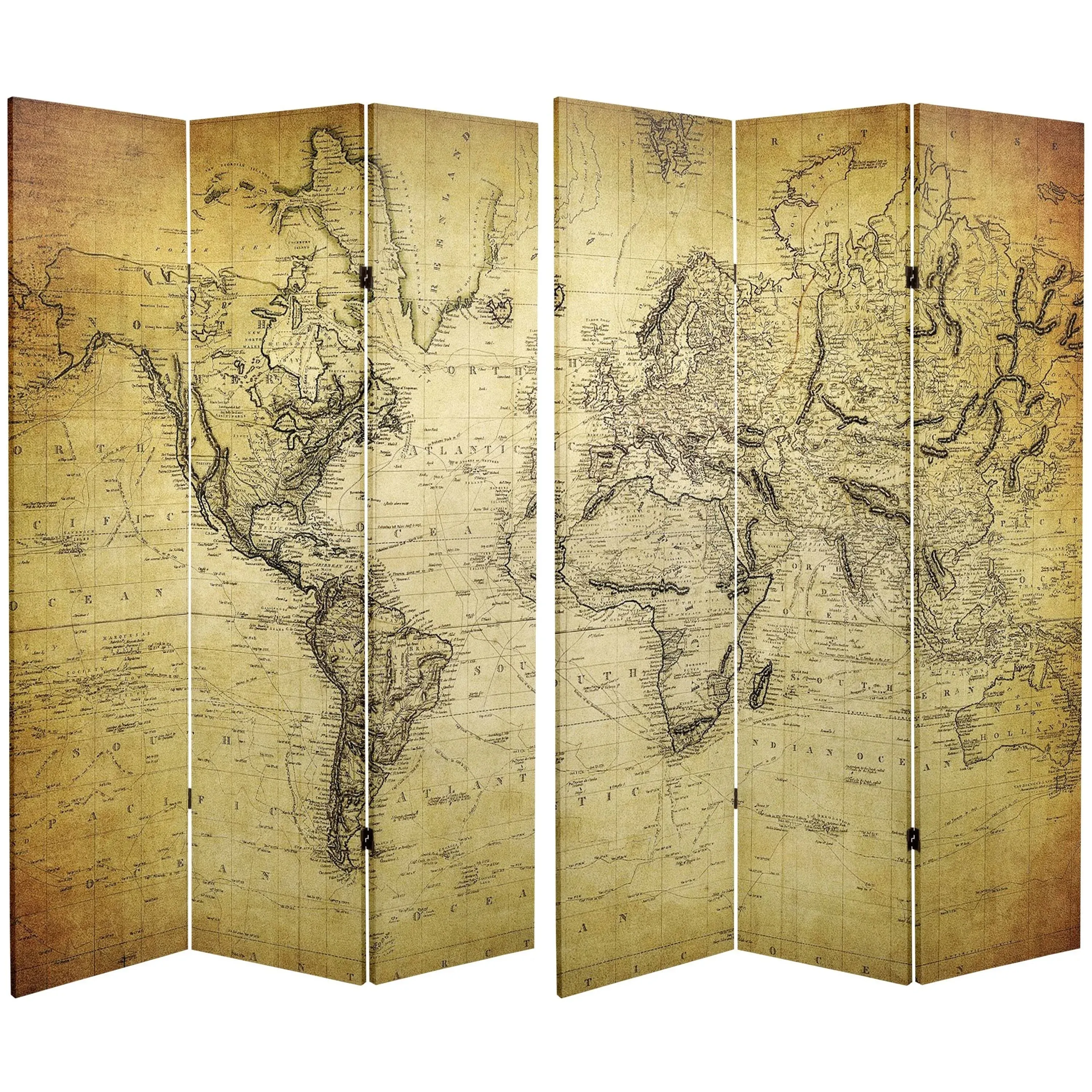 6 ft. Tall Double Sided Vintage World Map Canvas Room Divider