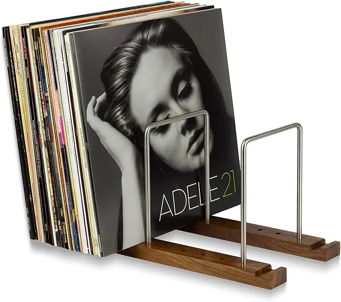 Durable Vinyl Record Storage Holder for 75 LPs, Solid Walnut Vinyl Record Stand with Built-in Now Playing Display, Sleek Vinyl Record Holder & Display for Albums