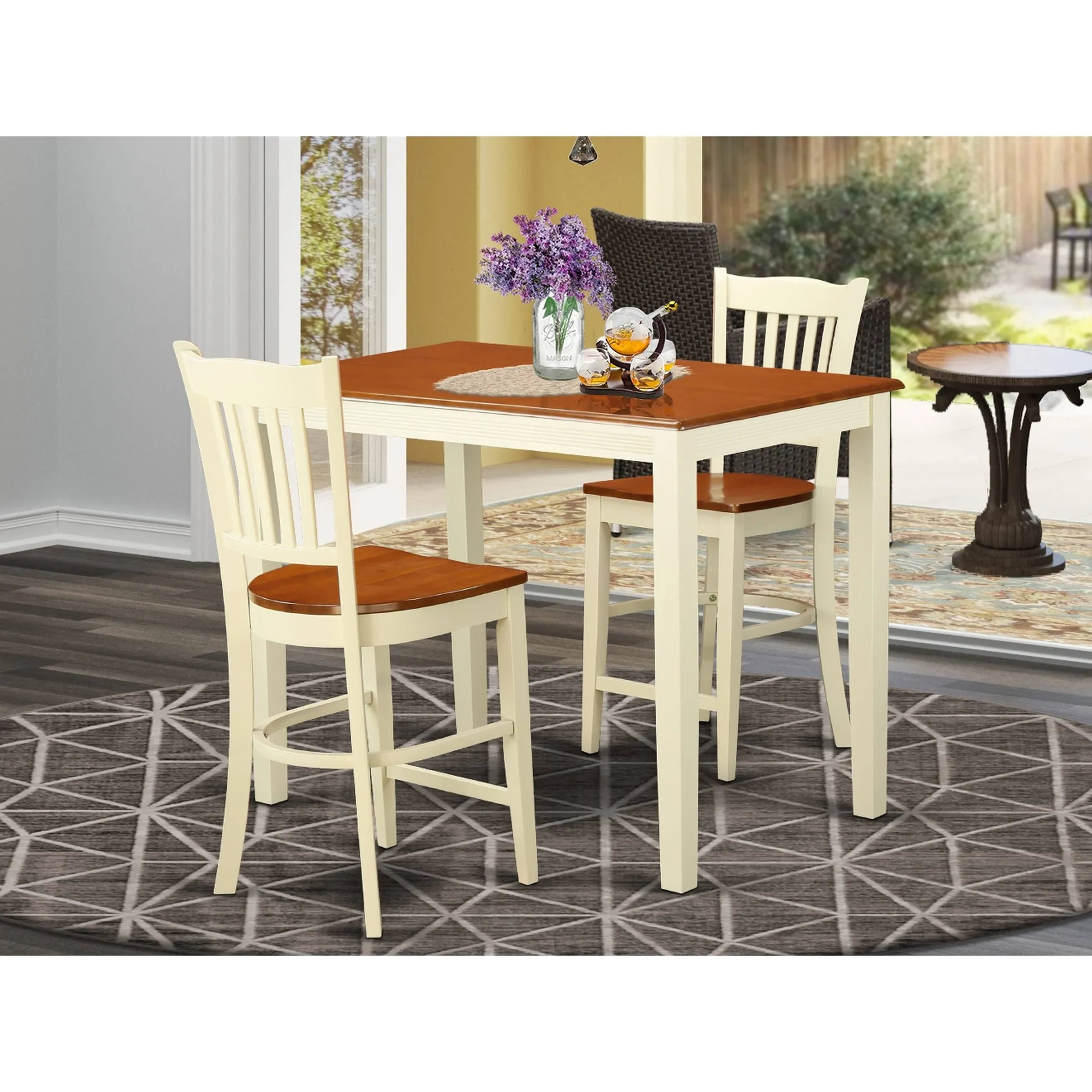 East West Furniture 3 Piece Counter Set- a Dining Table and