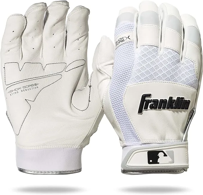 Franklin Sports MLB Baseball Batting Gloves - Shok-Sorb X Batting Gloves for Baseball + Softball - Adult + Youth Padded Non-Sting Batting Glove Pairs - Multiple Colors + Sizes