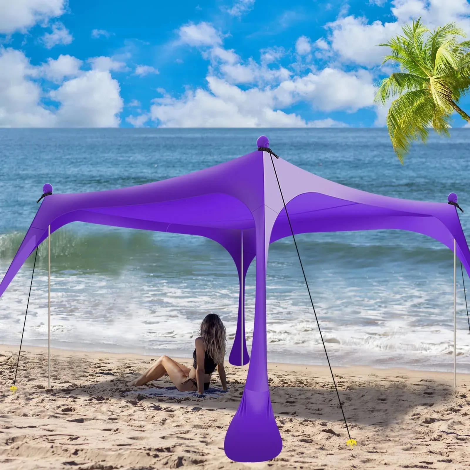 Toldo desplegable 7 x 7.5 pies refugio solar UPF50+ 4 poste para playa y familia