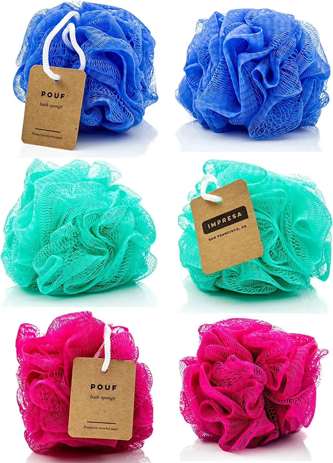 6-Pack Eco-Friendly Loofah / Loofa / Mesh Bath and Shower Sponge - Loufa / Luffa / Lufa / Poof / Pouf - Loofahs / Loofas for Men and Women - Bulk Body Puffs - by IMPRESA