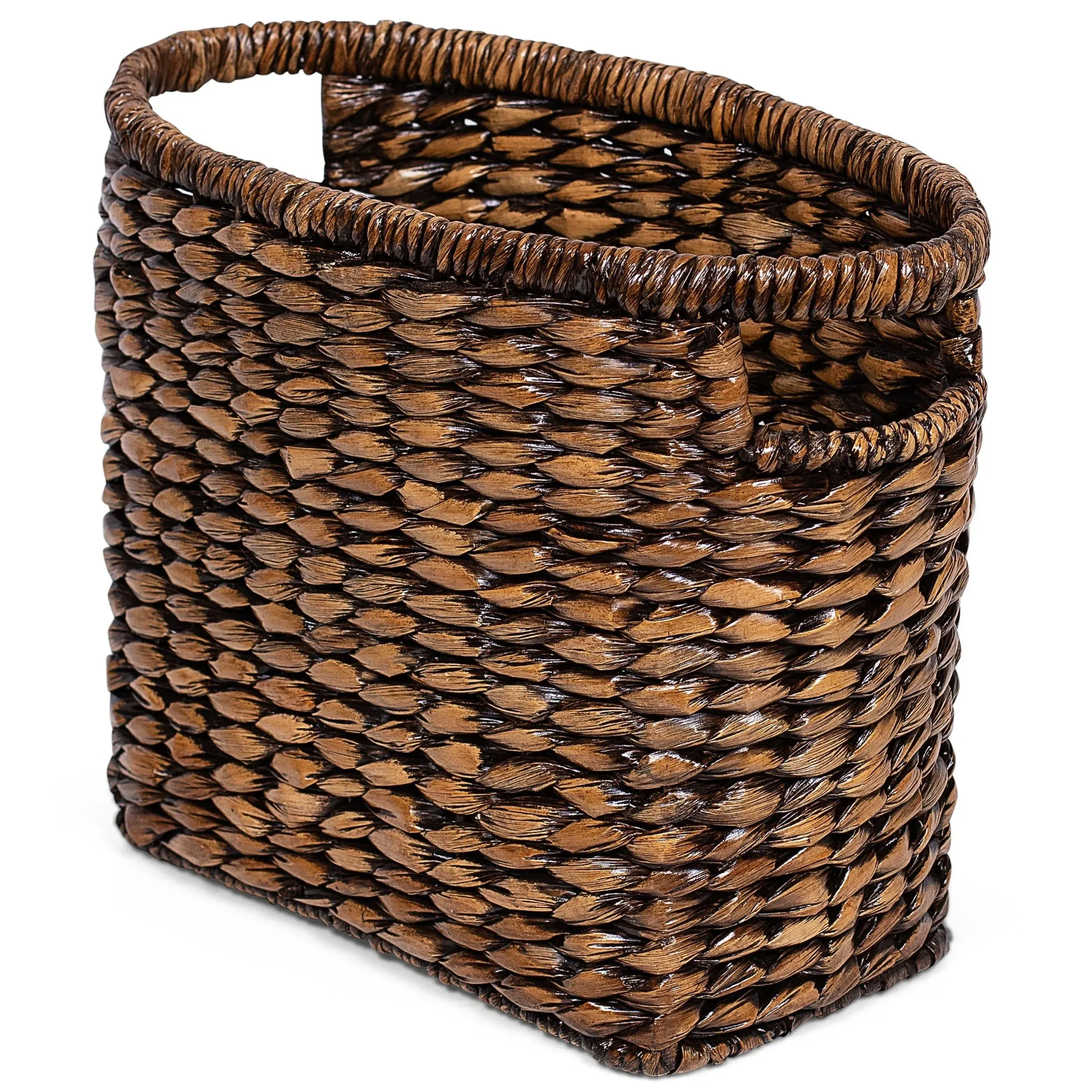 Birdrock Home Woven Seagrass Magazine Basket - Brown Wash - Hand Woven - Living Room Bathroom Storage - Handles - Sturdy Metal Frame