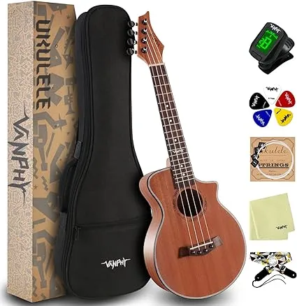 Ukulele Concert Ukelele Professional 23 Inch Uku Sapele Ukulele for Kids Adult Beginner Hawaiian Uke Comes with Starter Ukele Kit Include Gig Bag Tuner Strap Ukelel String Picks Clean Cloth