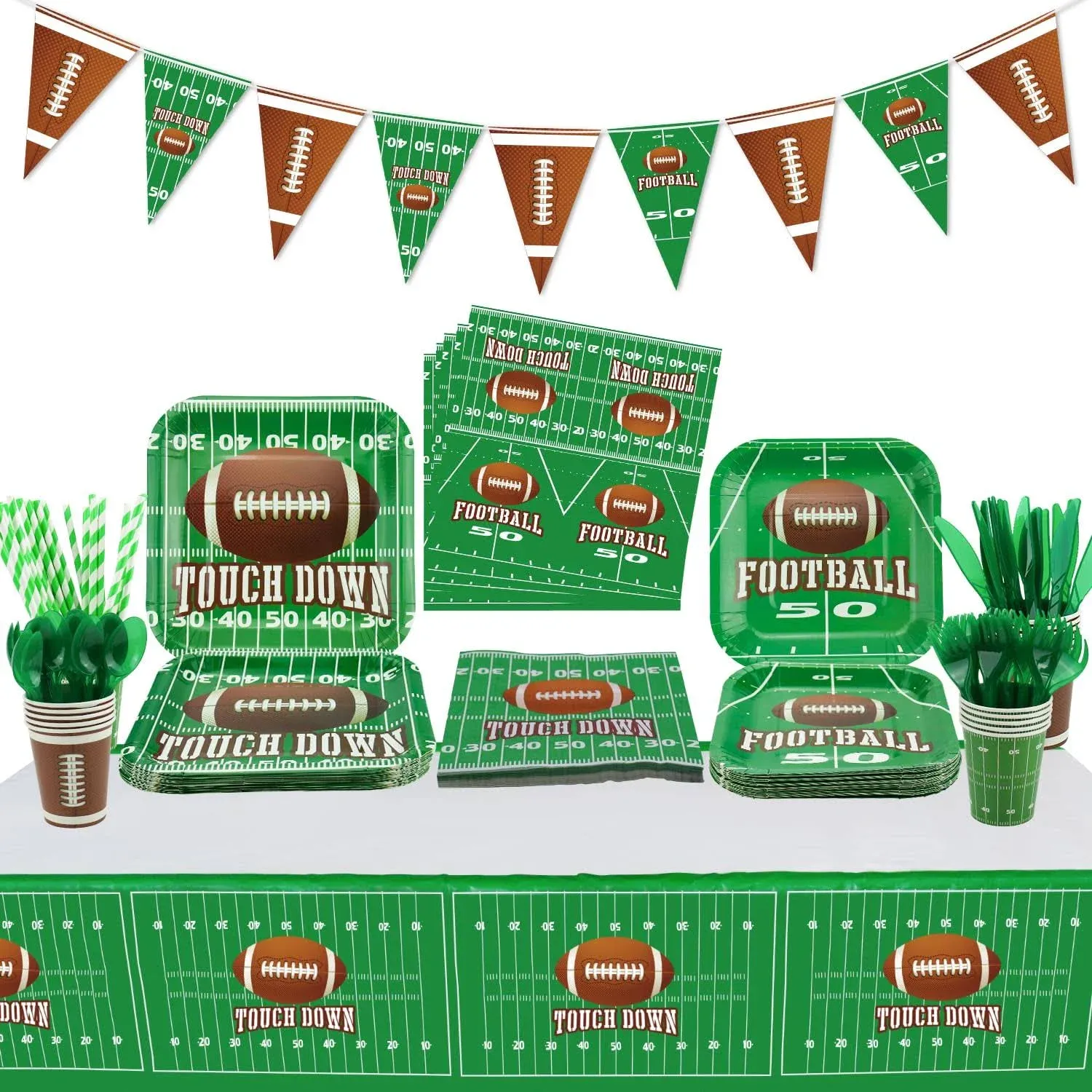 PIXHOTUL Football Party Decorations - 162 Pcs Football Party Supplies Including Football Plates, Napkins, Cups, Banner, Football Tablecloth for Game Day Sports Themed Birthday Party Supplies