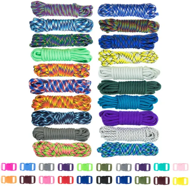 West Coast Paracord Zesty 550lb Survival Paracord Random Combo Crafting Kit 10 Colors of 500lb Cord and 10 Buckles - Type III Paracord - Make 10 Paracord Bracelets - Great Gift