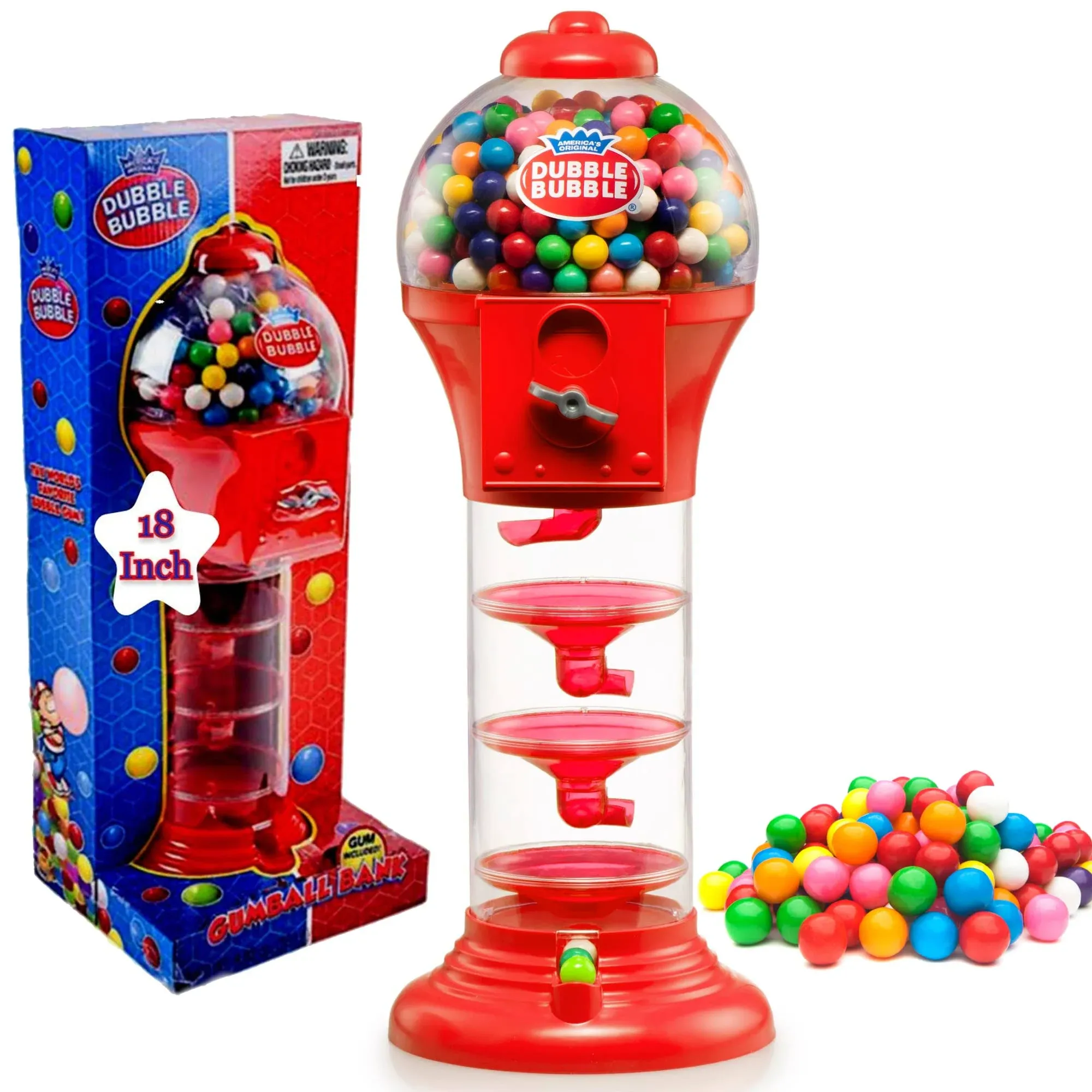 PlayO 18" Big Spiral Gumball Machine Toy - Includes Aprox 113 Gum Balls - Kids Dubble Bubble Twirling Style Candy Dispenser - Birthday Parties, Novelties, Party Favors and Supplies (Blue, 18")