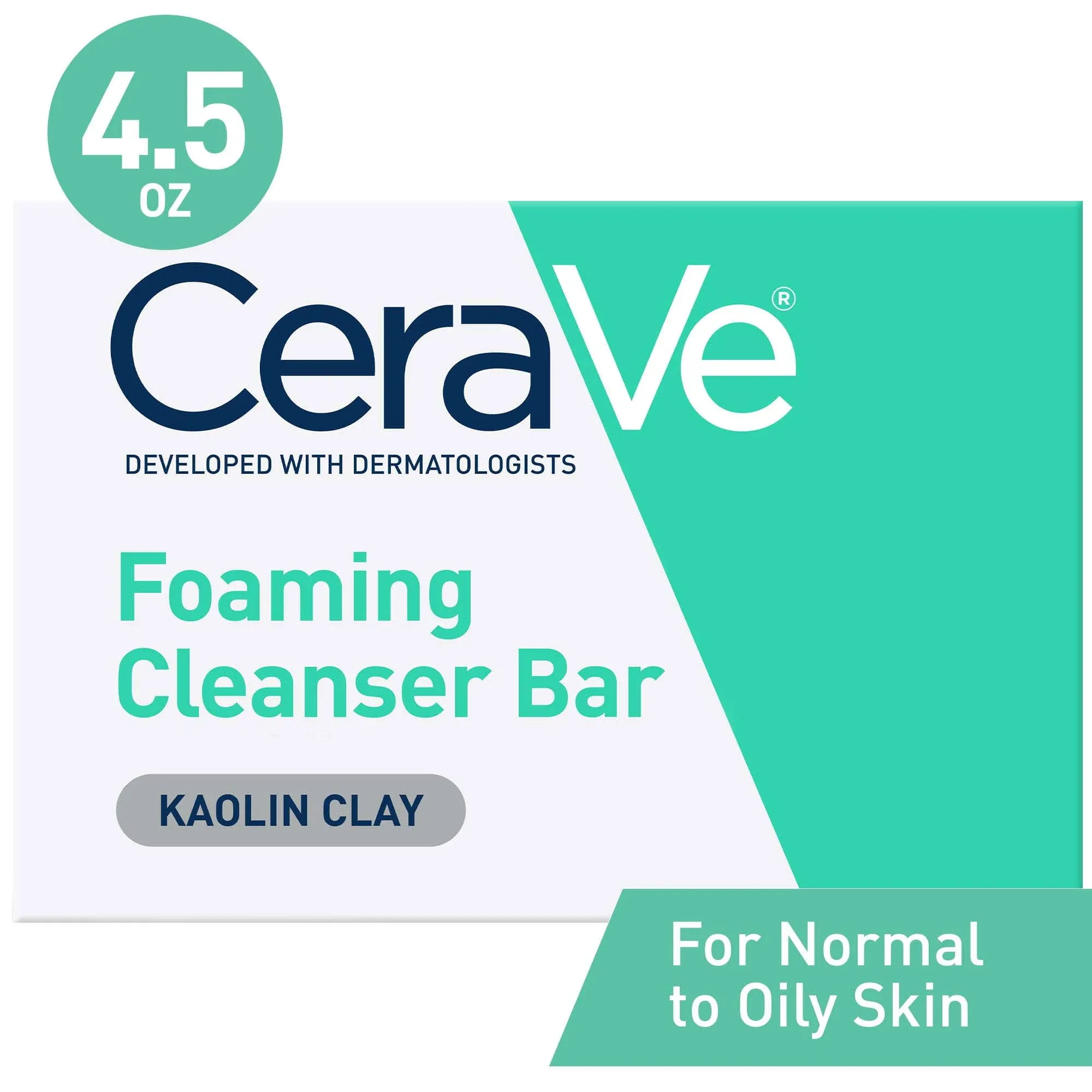 CeraVe Foaming Cleanser Bar | Soap-Free Body and Face Cleanser Bar for Oily Skin | Fragrance Free | 4.5 Ounce