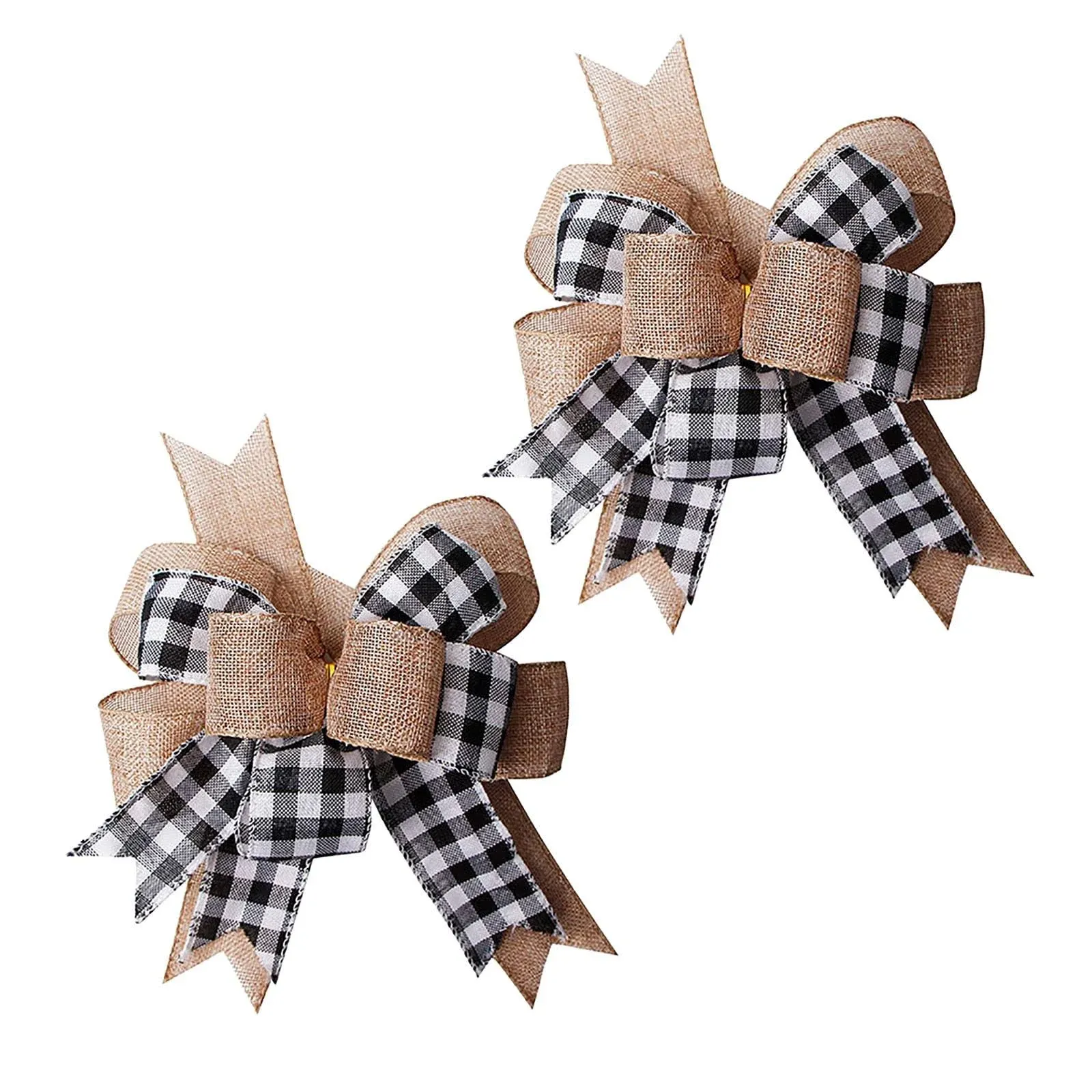 Sunianly Burlap Plaid Bows Black White Plaid Wreath Bow Gift Bows Tree Topper for ...