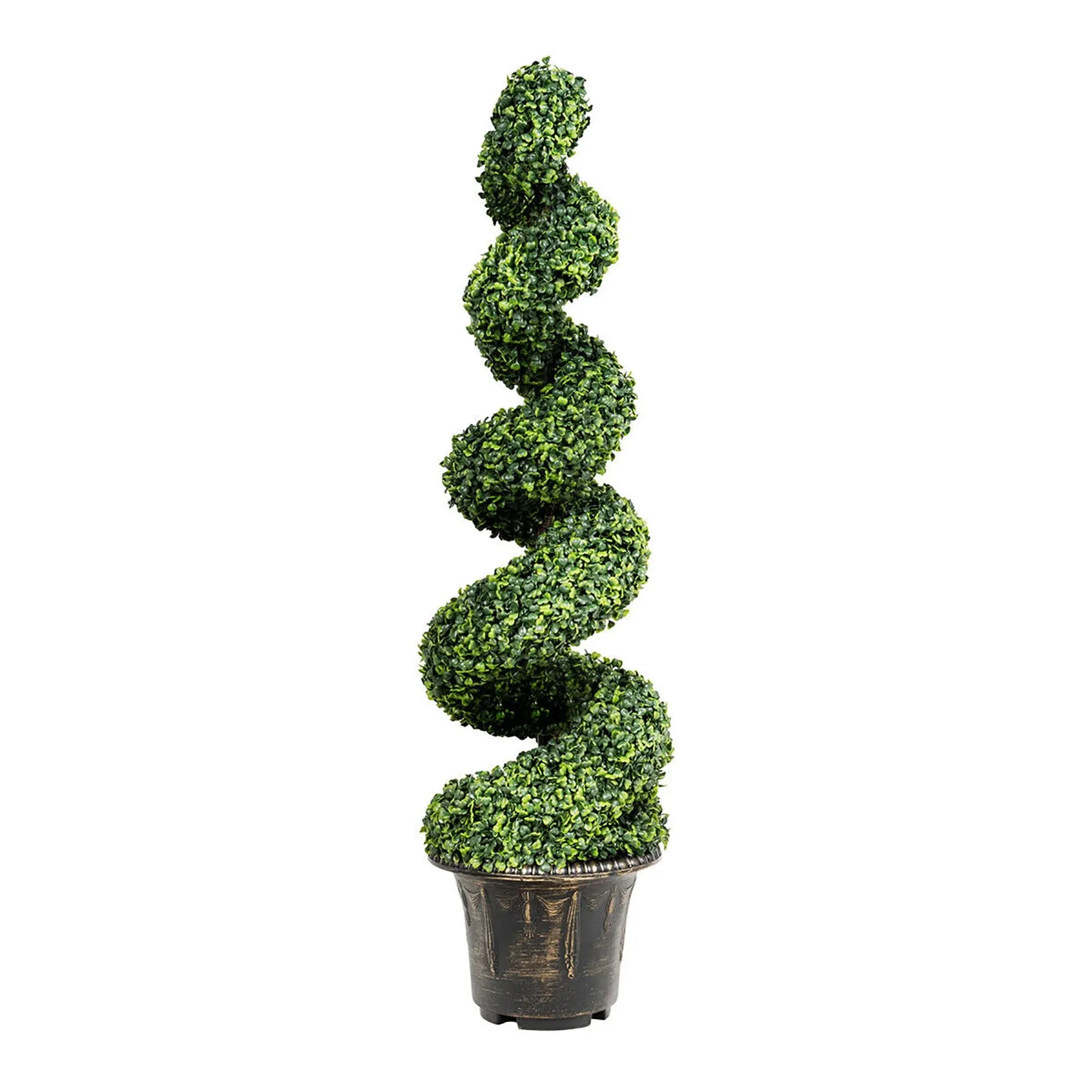 4FT Artificial Boxwood Spiral Tree Faux Tree W/Realistic Leaves Indoor Outdoor