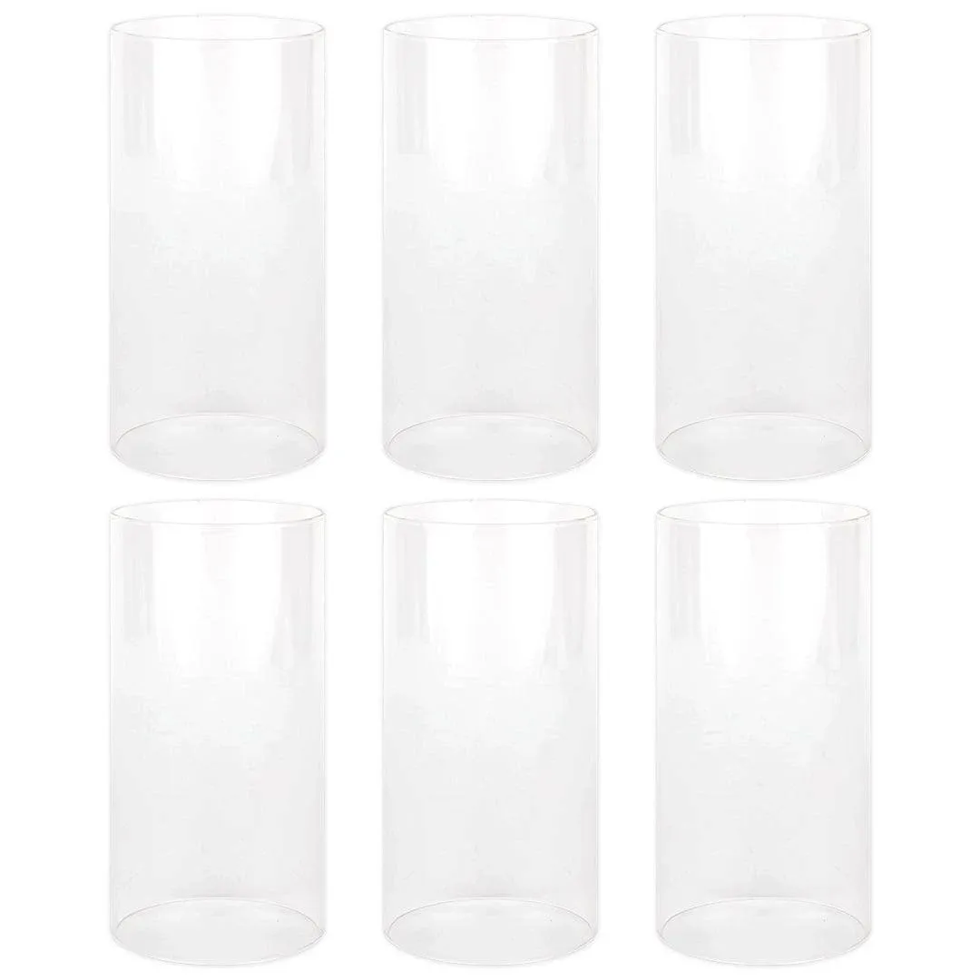 Koyal Wholesale Glass Hurricane Candle Holders, Tall Cylinder Chimney Tubes, Open On Both Ends for Pillar, Taper Candles Cover, Wedding Centerpieces Decorations, Bulk Set (6, 3.5" W x 10" H)