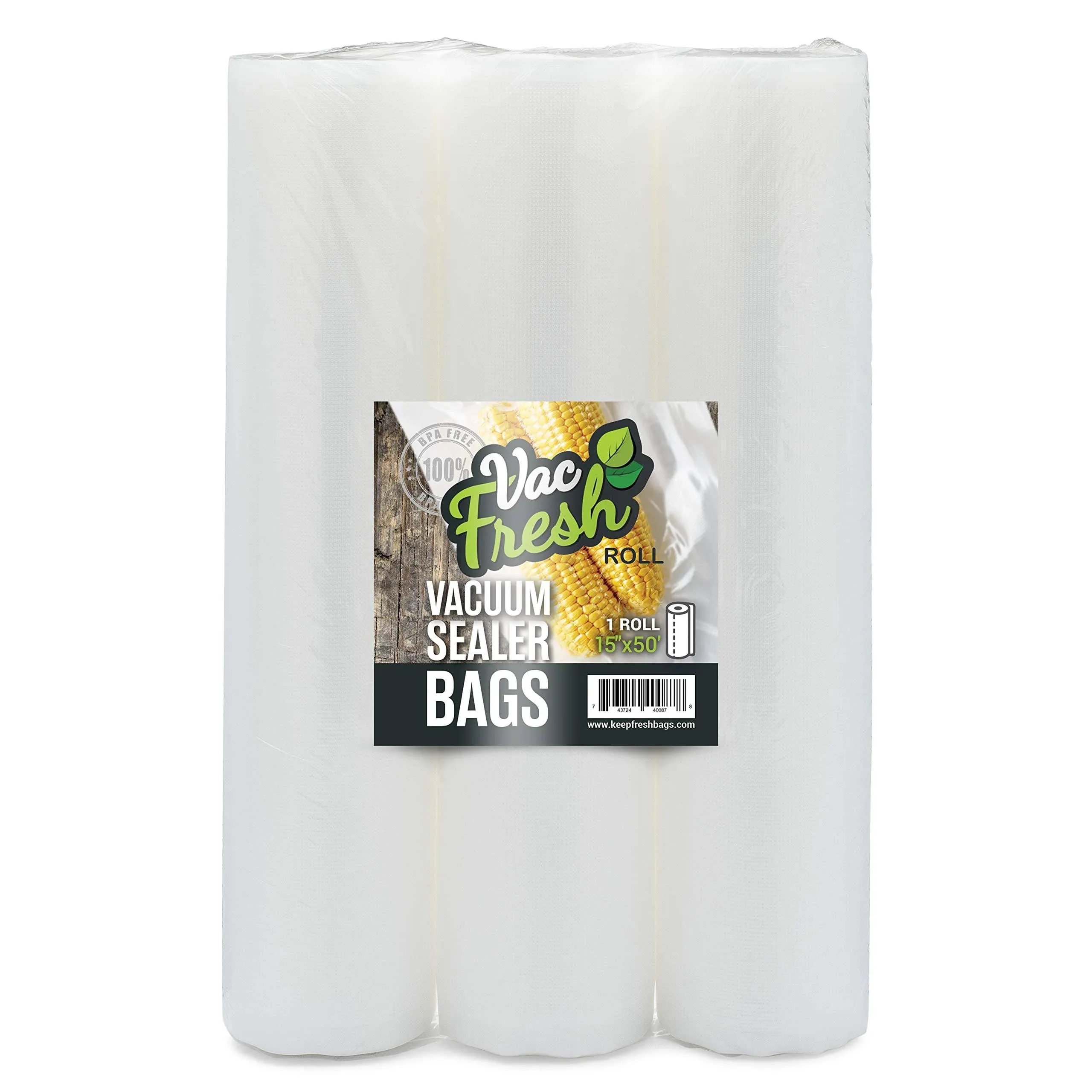 Vac Fresh Food Vacuum Seal Rolls (15" x 50', 3 Rolls) 3.5mil Embossed Food Storage Bags, Vacuum Seal Bags for Meal Prep, Sous Vide Bags for Cooking (150 Feet)