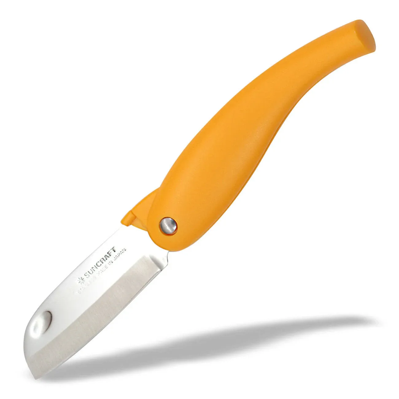 Seki Japan Folding Fruit Knife, Small Peeling Knife, 3.3-inch Stainless Steel Blade with Orange Plactic Handle, for Kitchen and Outdoor