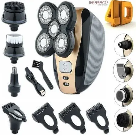 5-in-1 4D Rotary Electric Shaver Rechargeable Bald Head Shaver Beard Trimmer