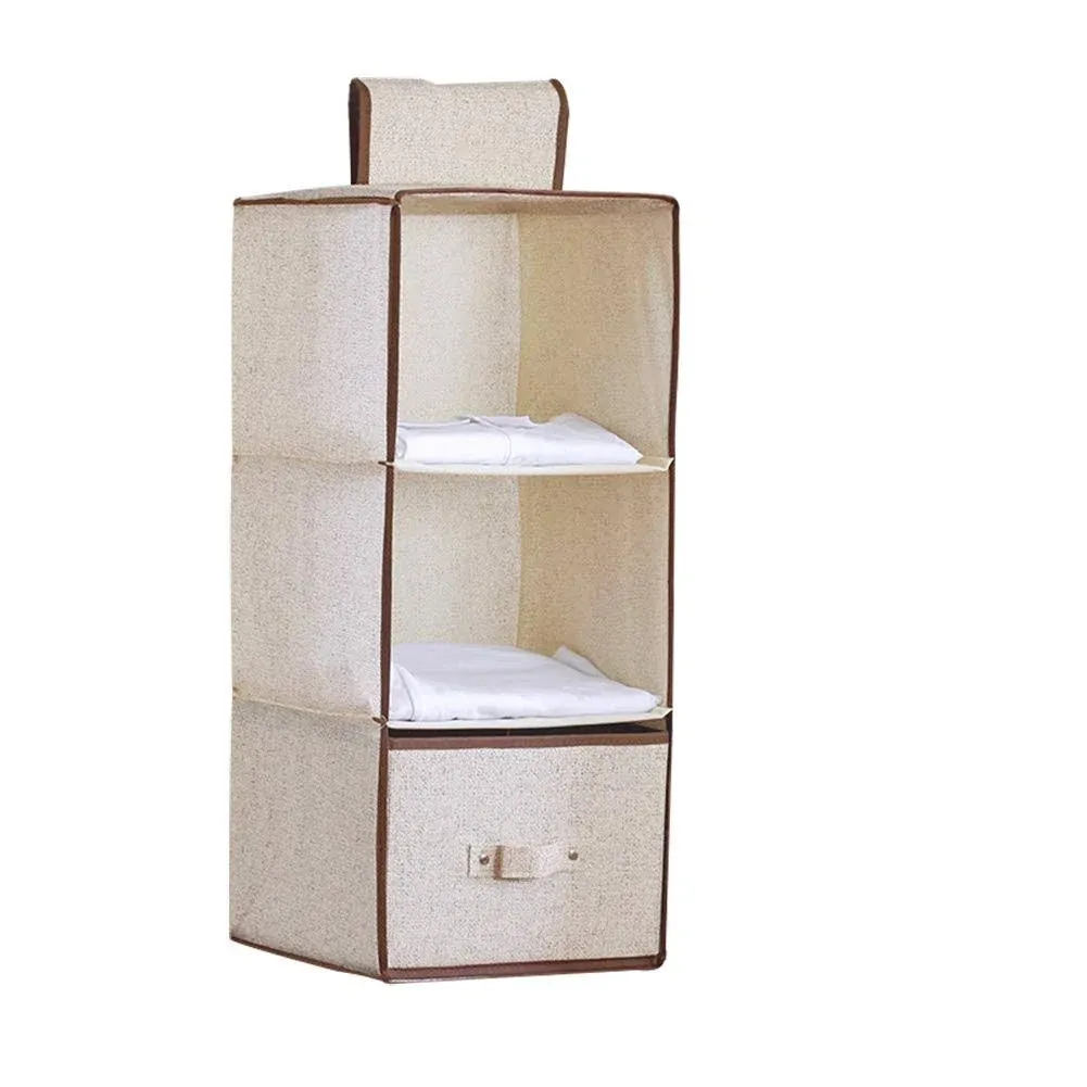 3 Shelf Hanging Closet Organizer 1 Drawers Hanging Collasible Closet Storage ...