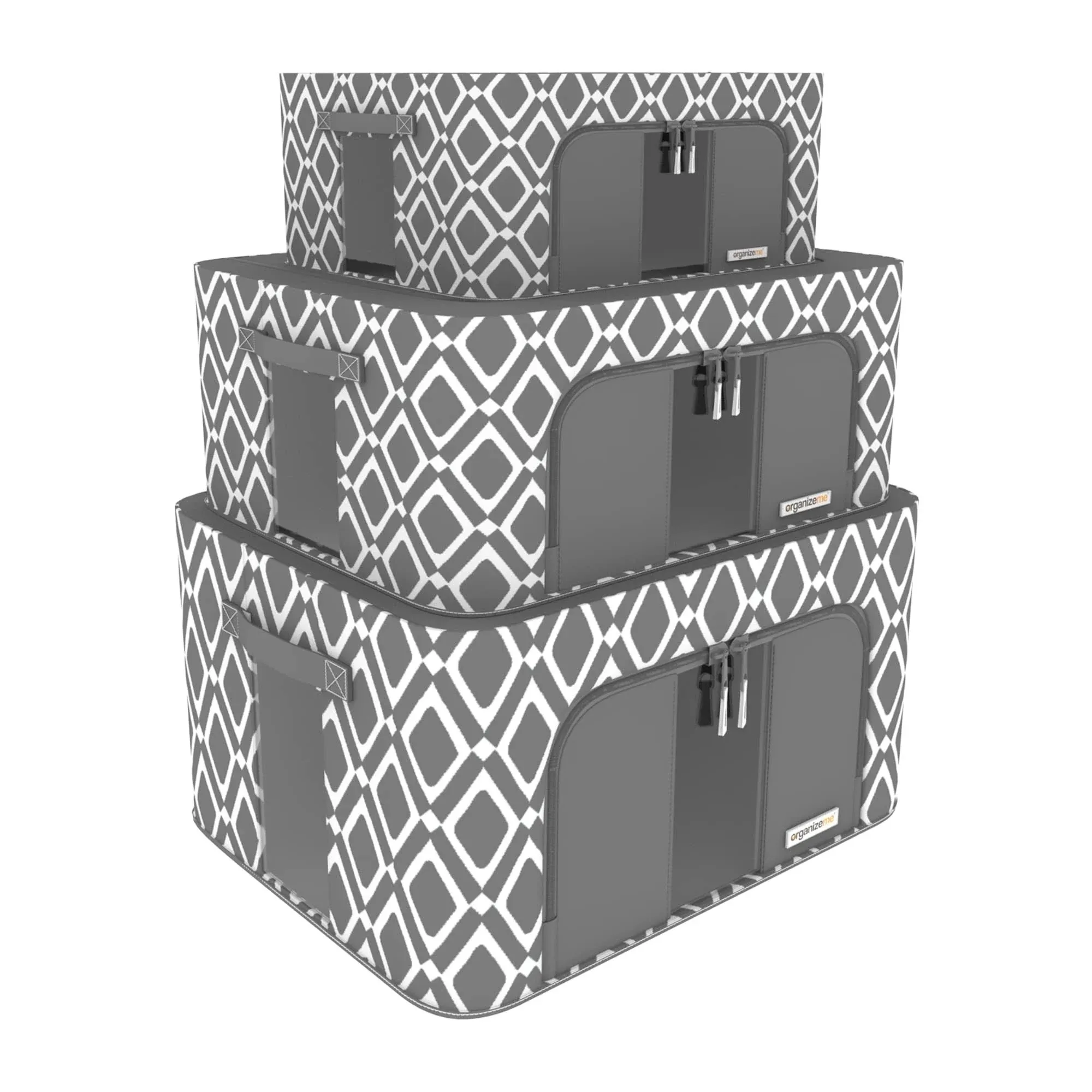 Organizeme 3 Pack Stackable Clothes Storage Bin-Gray