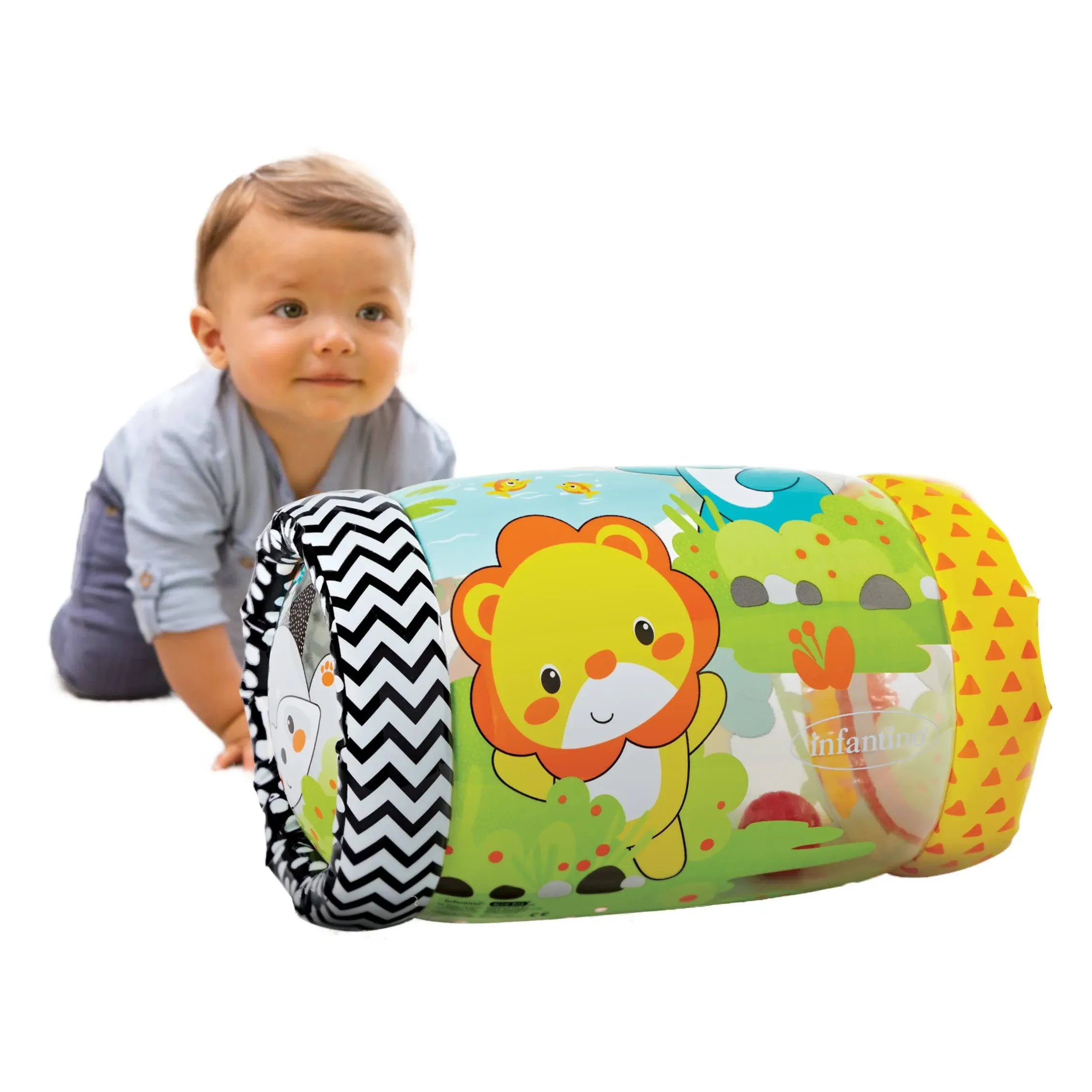 INFANTINO JUNGLE PEEK & ROLL JINGLE BALLS CRAWL INFLATABLE TOY FOR 6 MONTHS & UP