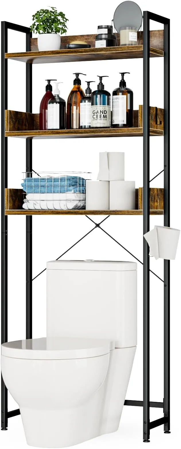 OTK Over-The-Toilet Storage, 3 Tier Bathroom Organizer Shelf, Freestanding Space Saver with Toilet Paper Holder, Multifunctional Over The Toilet Rack, Vintage