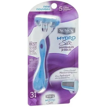 Schick Hydro Silk 5-Blade Sensitive Care Women's Disposable Razors, 3 Ct, Hydrates & Protects From From Irritation, Hypoallergenic Formula