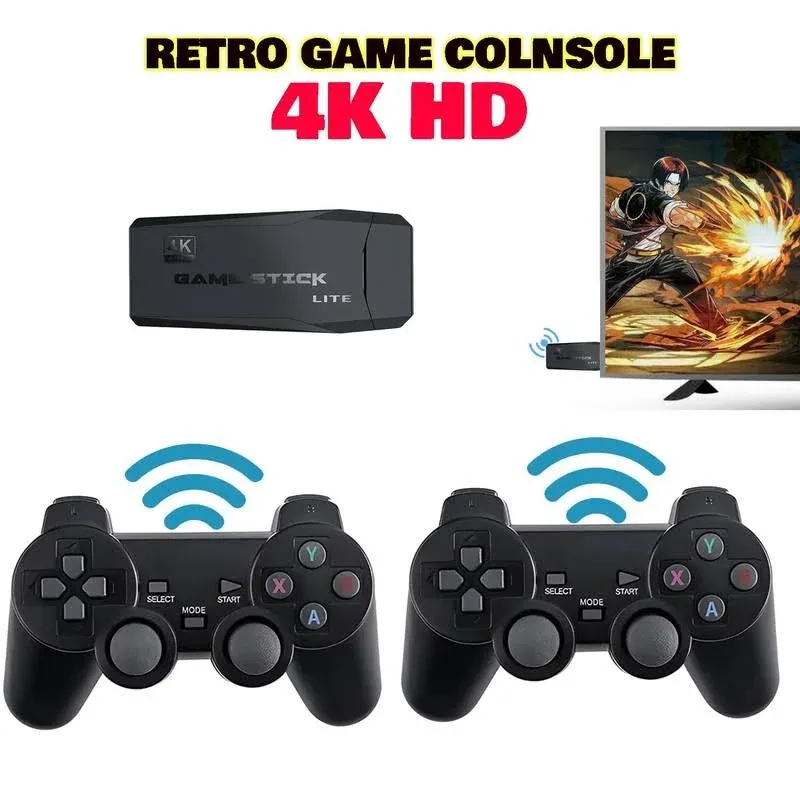 Wireless Retro Game Console,Retro Game Stick 4K,Nostalgia Stick Game,4K HDMI Output,Plug and Play Video Game Stick Built in 10000+ Games,9 Classic Emulators, with Dual 2.4G Wireless Controllers(64G)