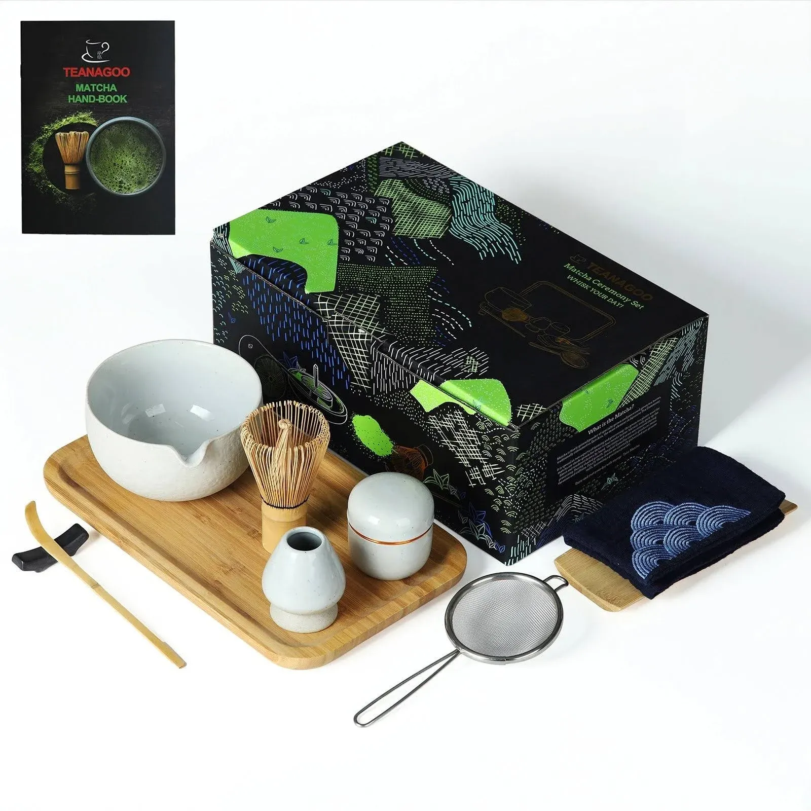 Japanese Tea Set with Bamboo Tray, Matcha Whisk Set, Matcha Bowl