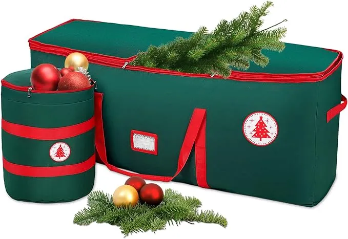 Large Christmas Tree Storage Bag, Fits Up to 7.5 ft Artificial Disassembled Trees with Durable Handles, Sleek Dual Zipper & Tag Card, Waterproof Tear-proof Holiday Xmas Bags Box for Years Use