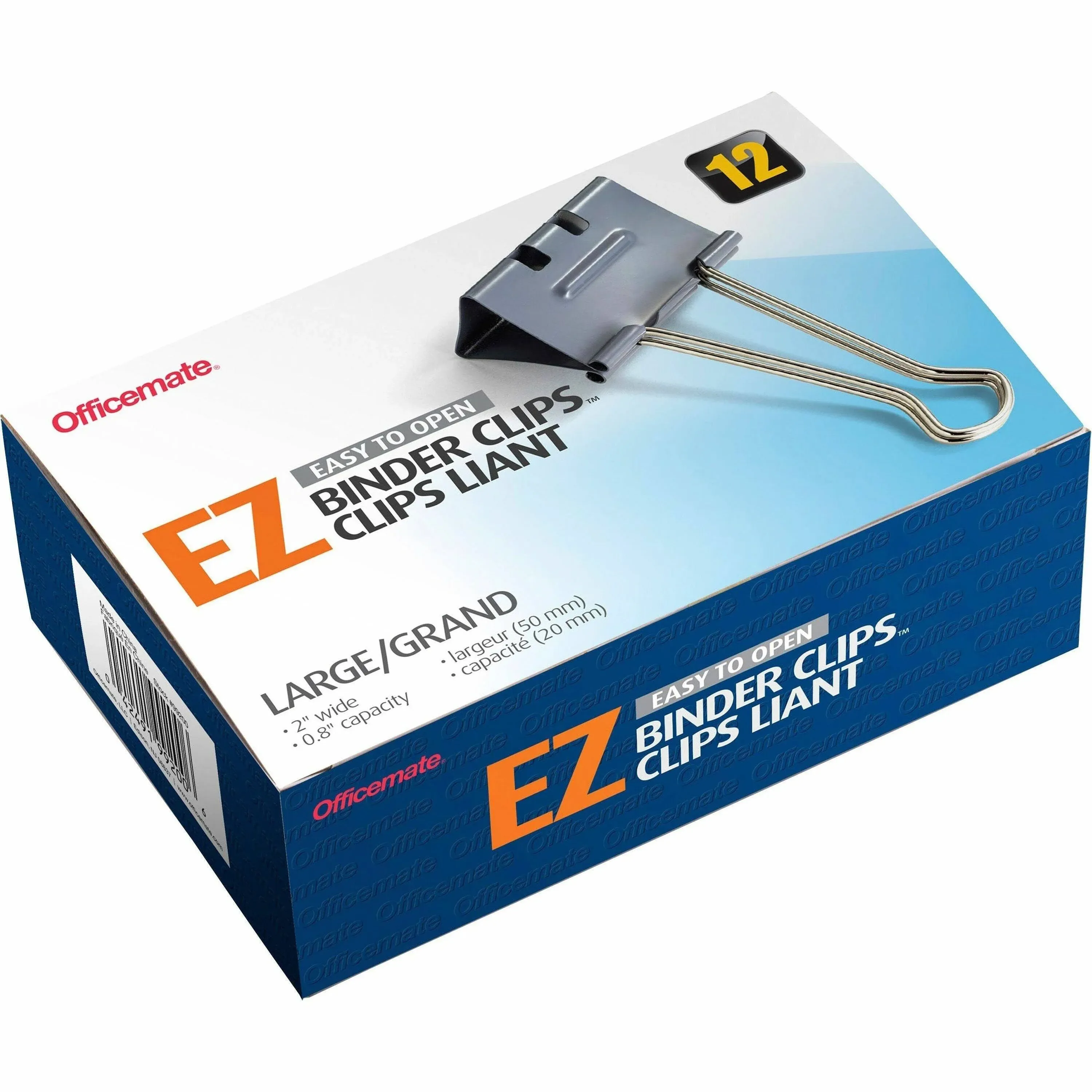 Officemate EZ Binder Clips, Large Size, 12/Box, Gray (99200)