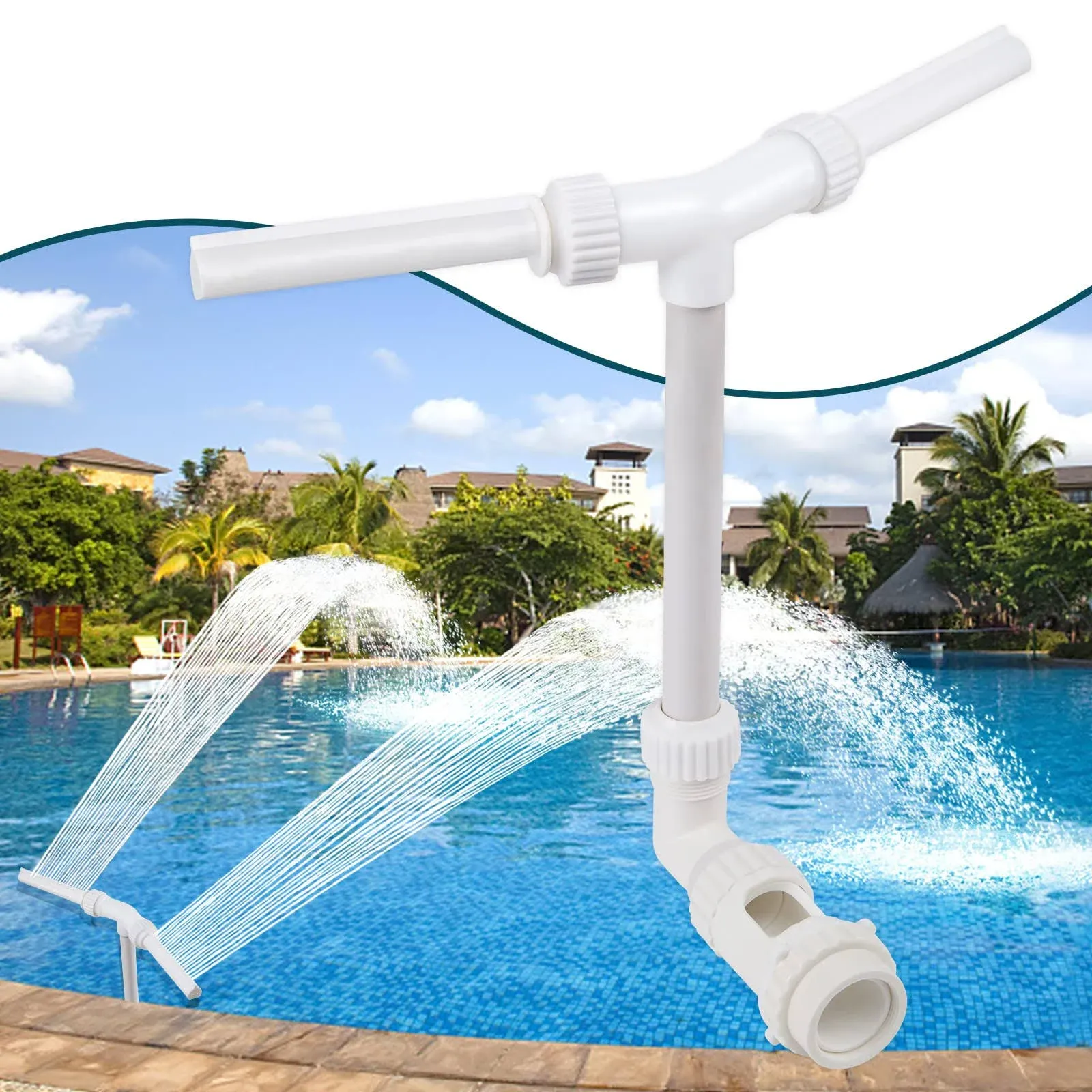 Klleyna Water-Fountain Dual Spray Swimming-Pool-Accessories - Upgrade Above/Inground Waterfall Cooler, Adjustable 2 in 1 Nozzle, High Pressure Pond Aerator, Garden Sprinkle Feature Outdoor Décor