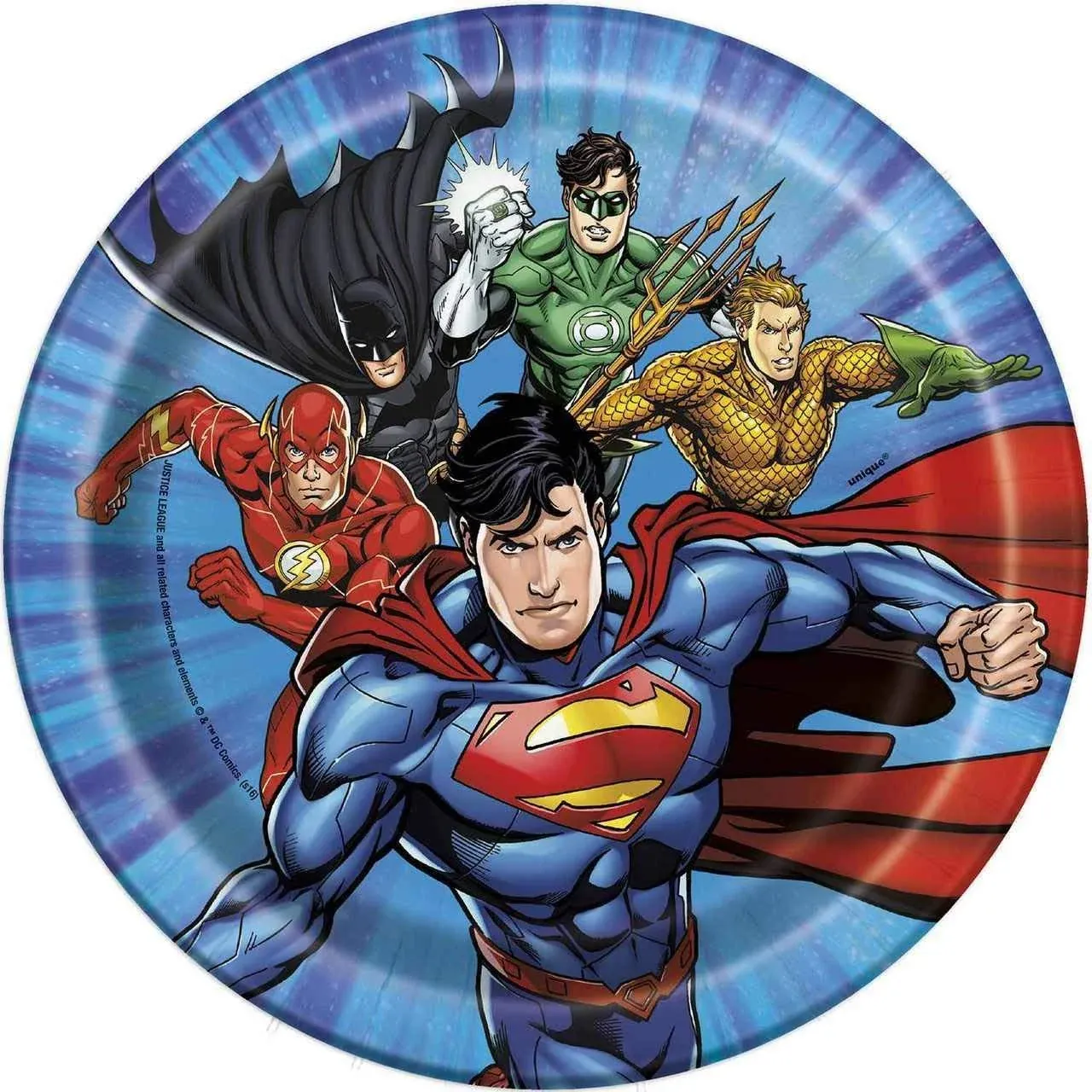 Unique Round Dessert Paper Plates - 7", Justice League, 8 Pcs