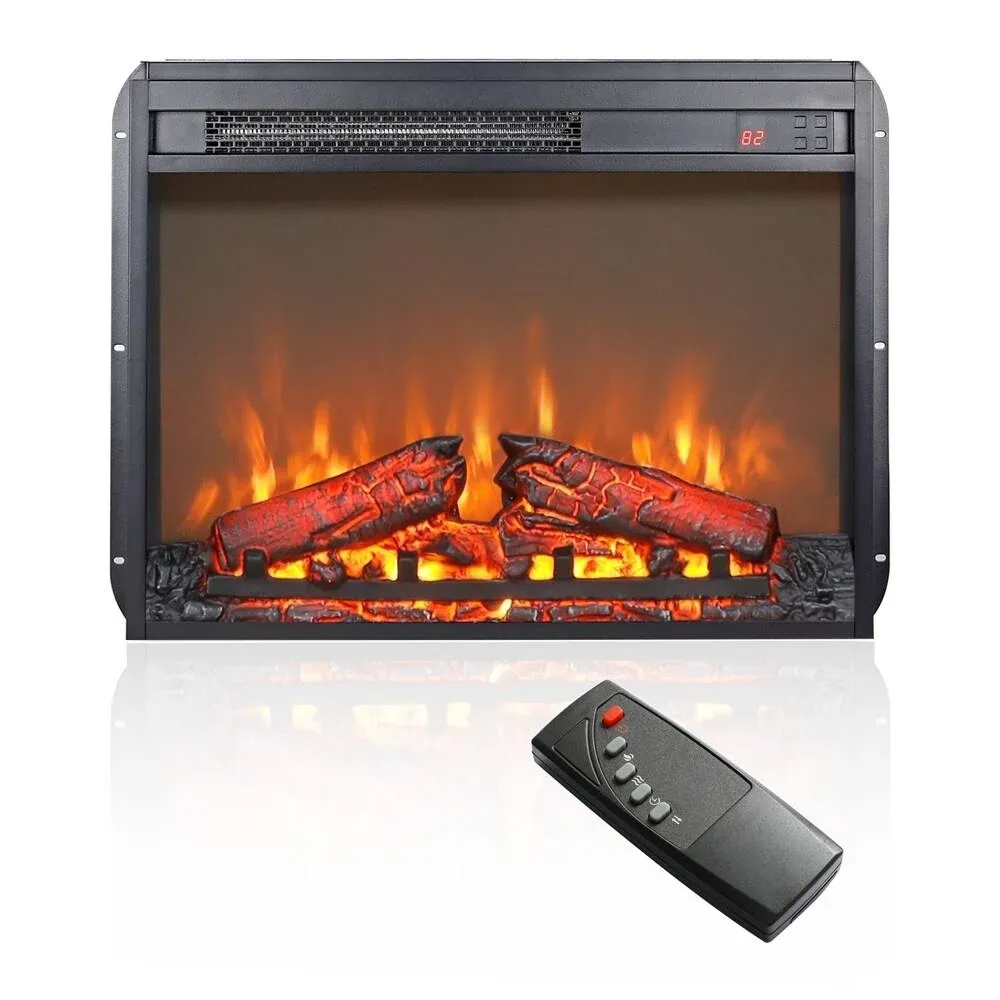 23 inch electric fireplace insert, ultra thin heater w/remote control timer