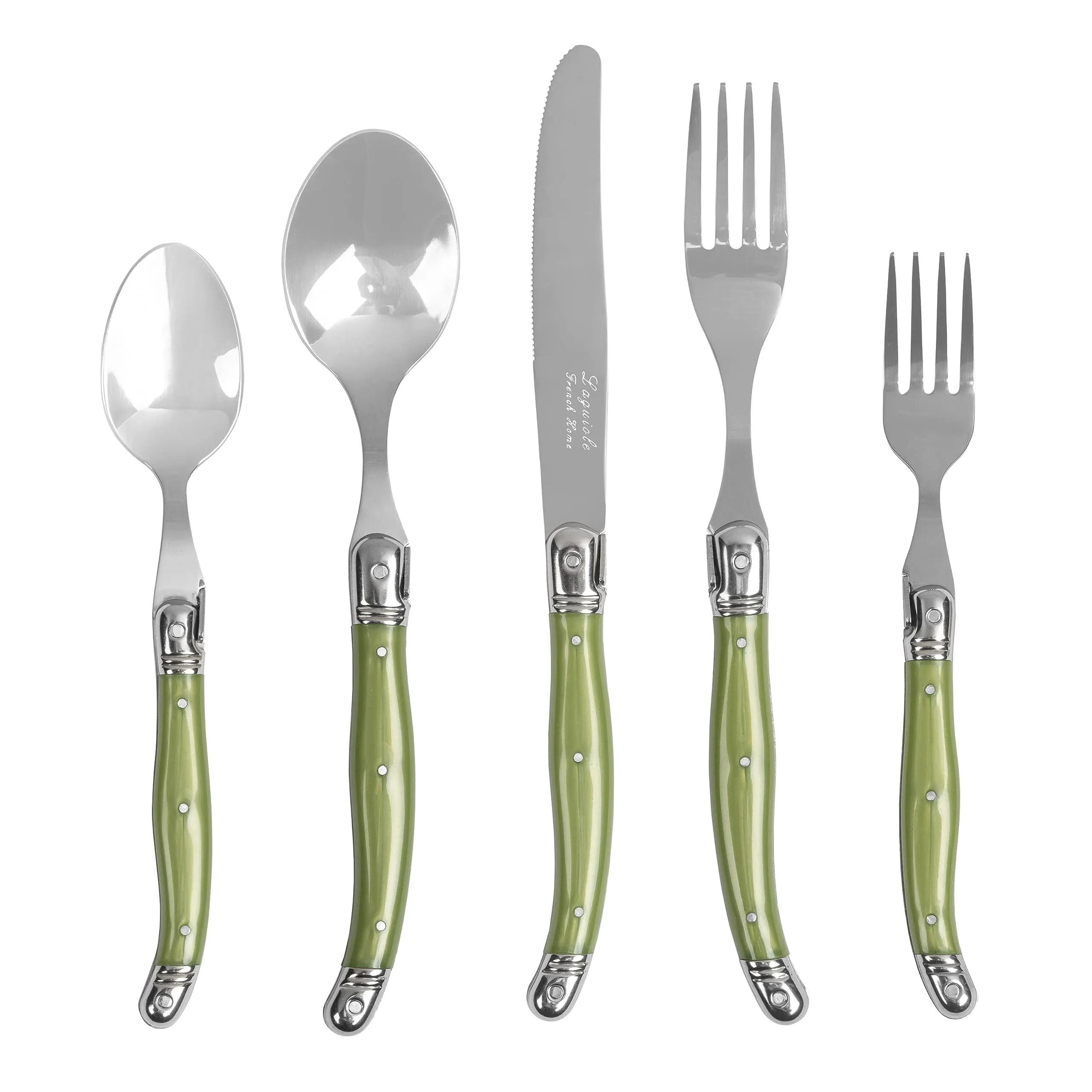 French Home 20-Piece Stainless-Steel Laguiole Flatware Set Service-4 Spring Green