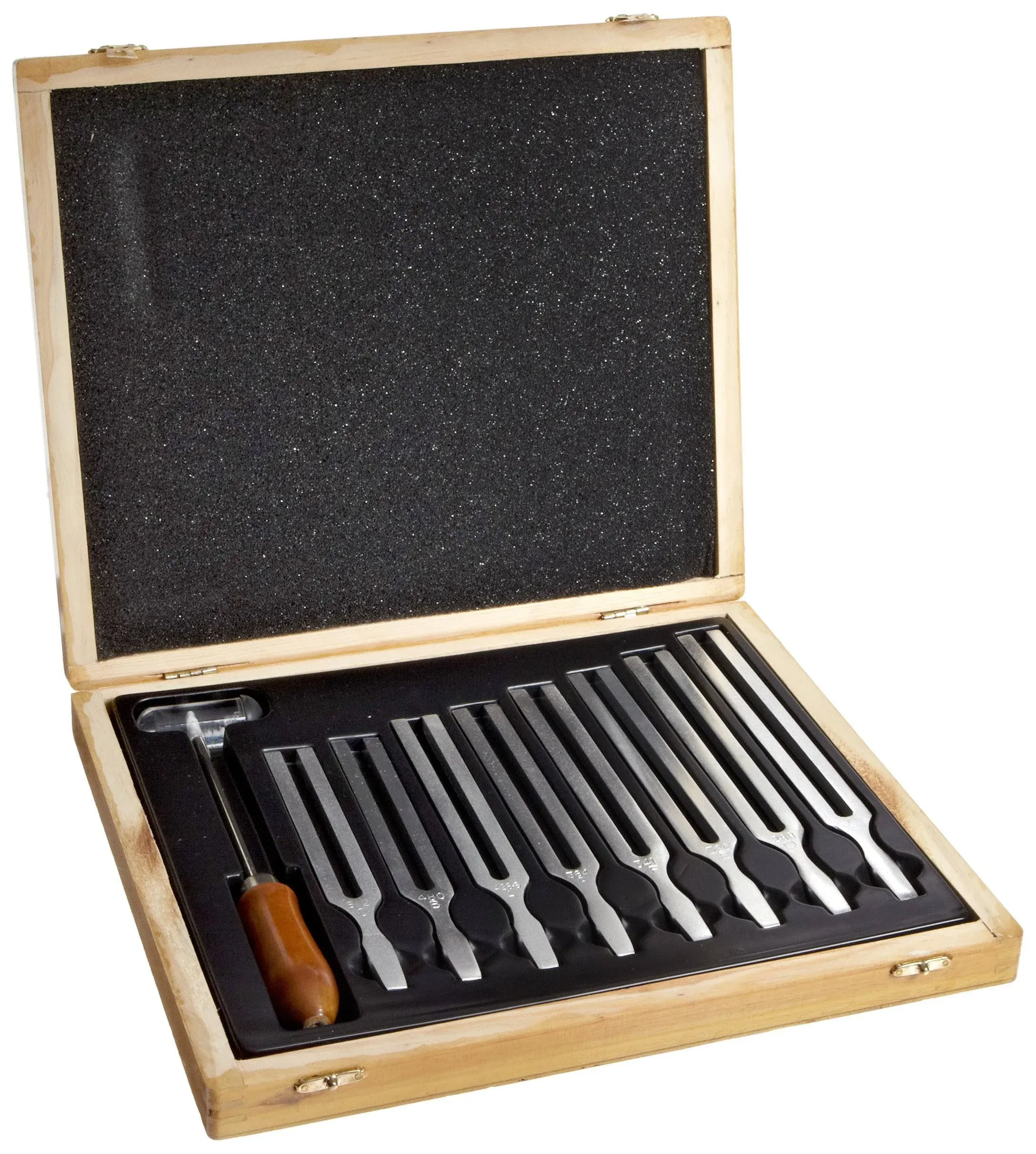 Set of 8 Tuning Forks with Mallet - Middle C to C Above Middle C (256 Hz, 288 Hz, 320 Hz, 341.3 Hz, 384 Hz, 426.6 Hz, 480 Hz, 512 Hz)