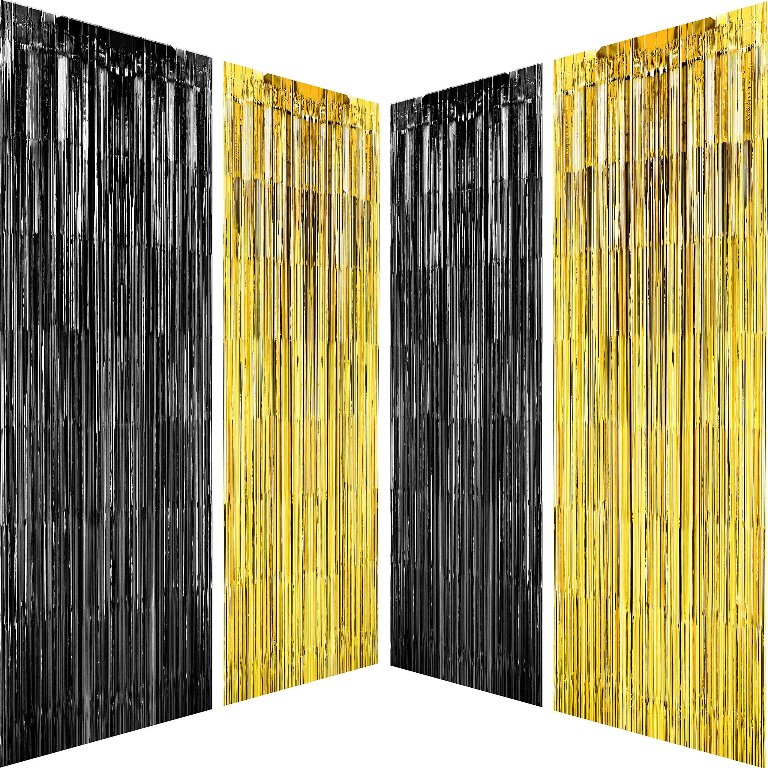 Black Gold Party Tinsel Foil Fringe Curtains - Bachelorette Wedding Graduation