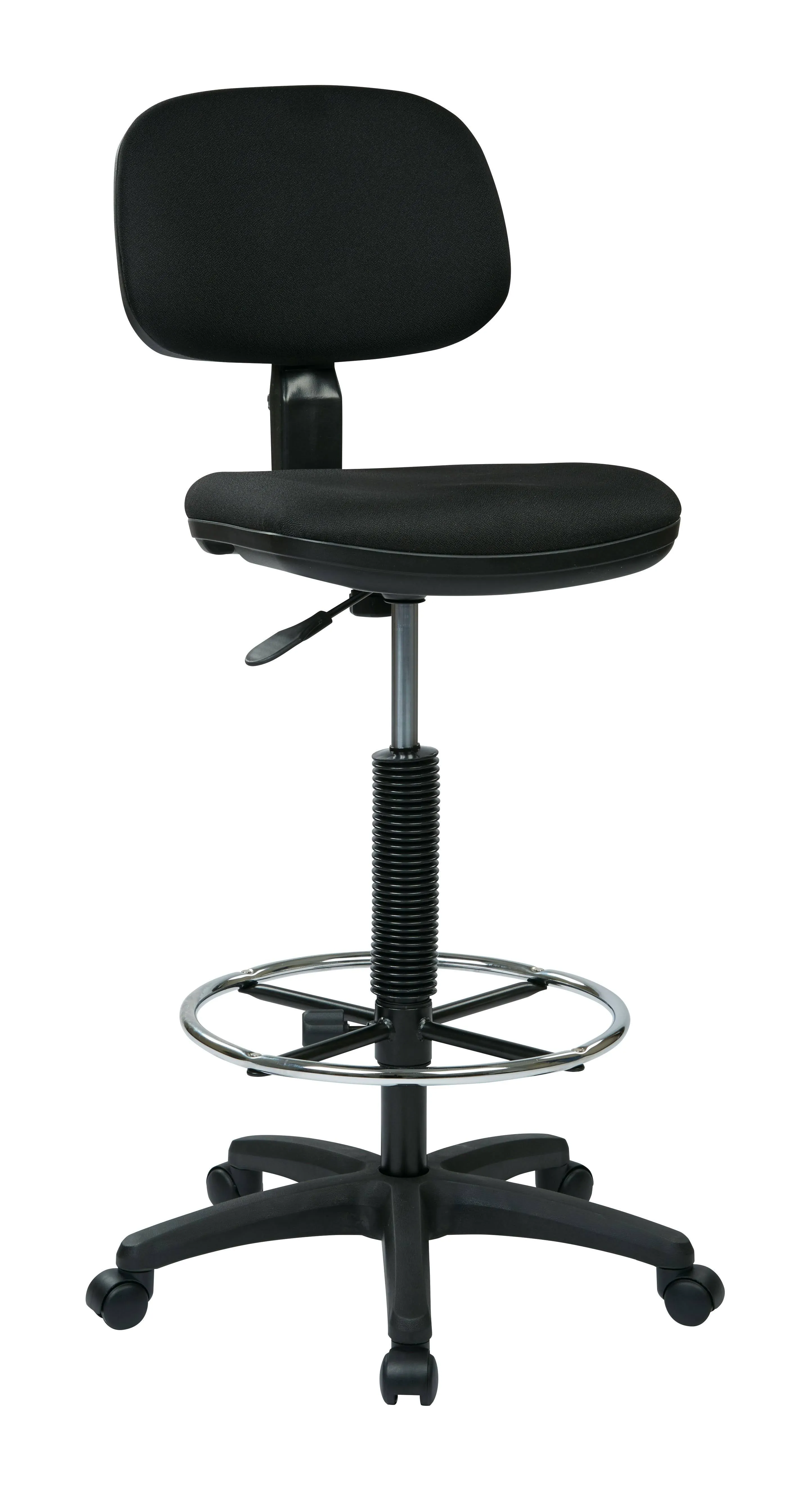 Sculptured Black Fabric Seat and Back Drafting Chair with Adjustable Foot Ring