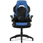 Emerge Vortex Bonded Leather Gaming Chair, Supports Up to 301 lbs, 17.9" to 21.6" Seat Height, Blue/Black, Black Base