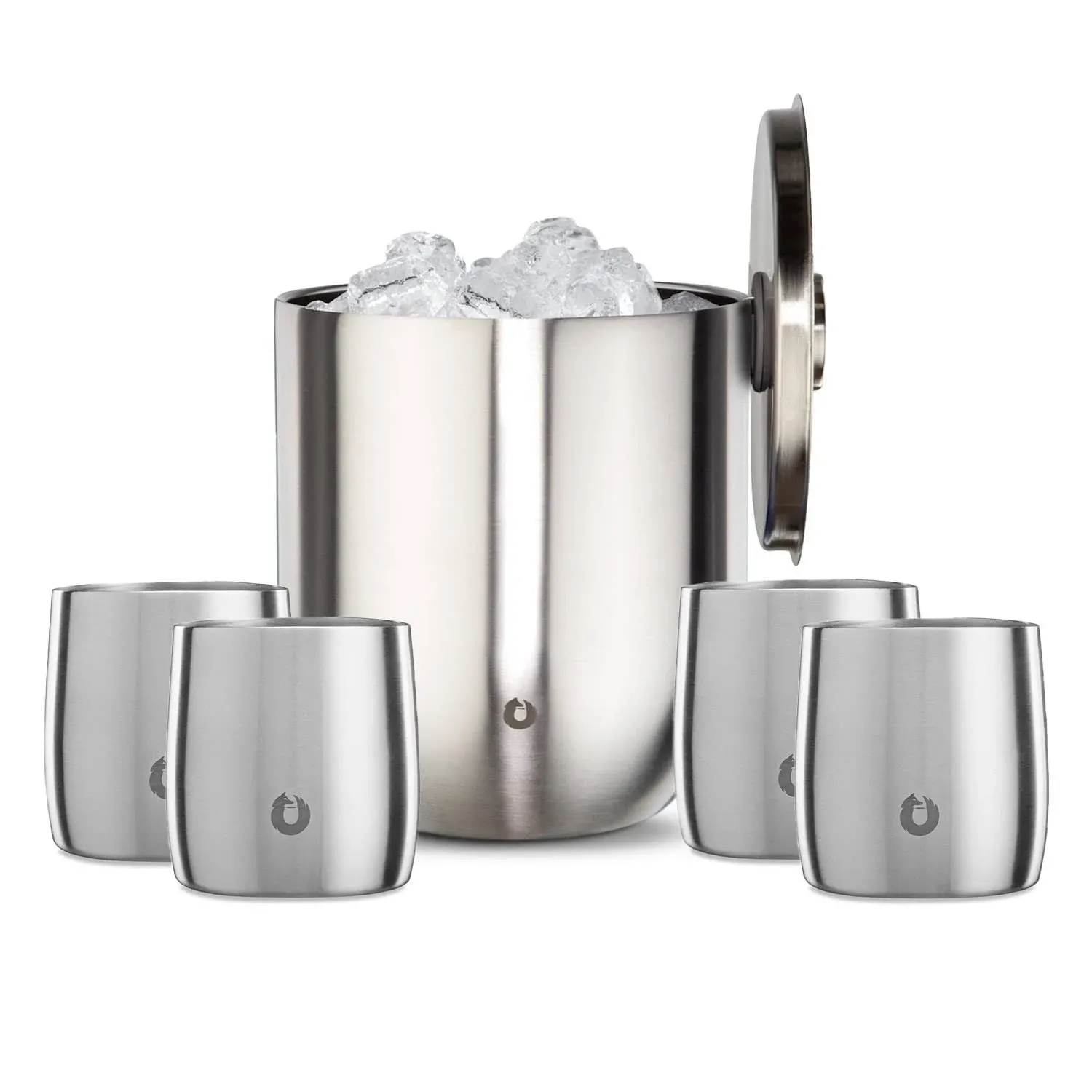 Stainless Steel Ice Bucket and Rocks Glass Barware Set Steel