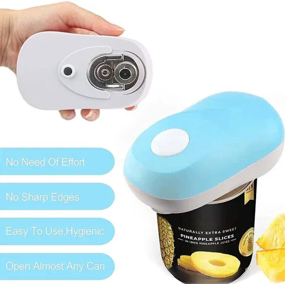 Kratax One Touch Electric Can Opener: Auto Stop When Finished, Ergonomic, Smooth Edge, Food-Safe, Battery Operated Can Opener Blue