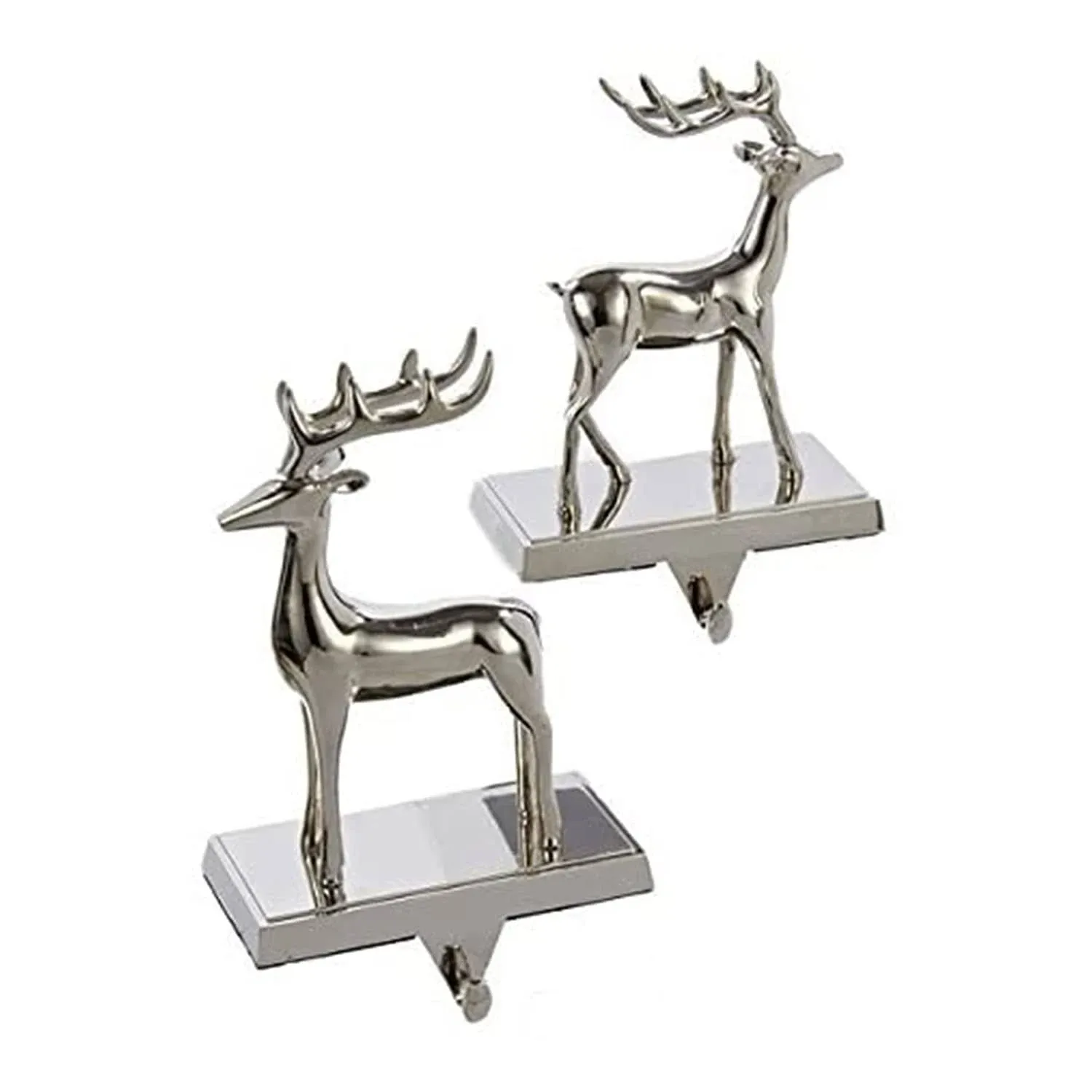 Kurt Adler Metal Silver Reindeer Stocking Holder Set of 2