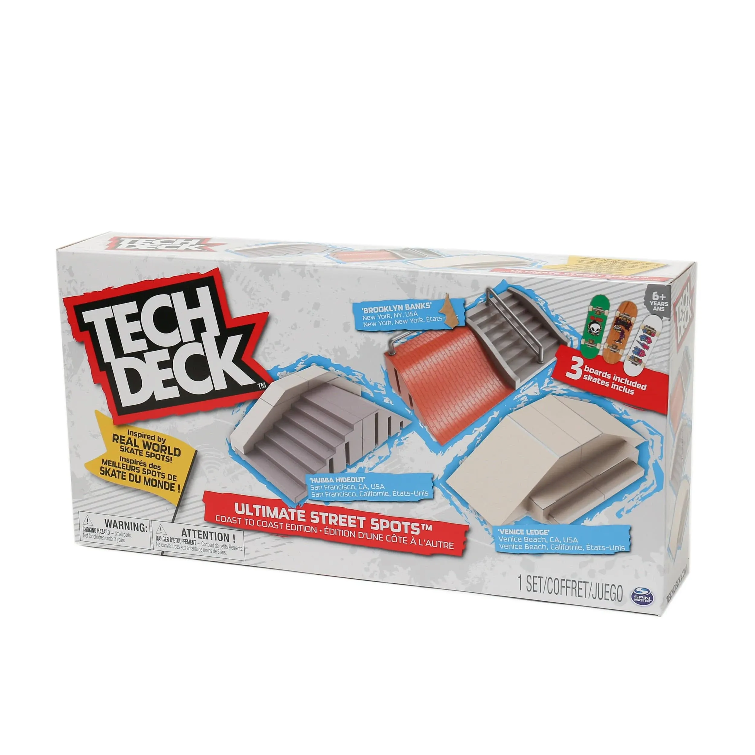 TECH DECK, Ultimate Street Spots Pack with 3 Fully Assembled Exclusive Boards Toys, Coast to Coast Edition