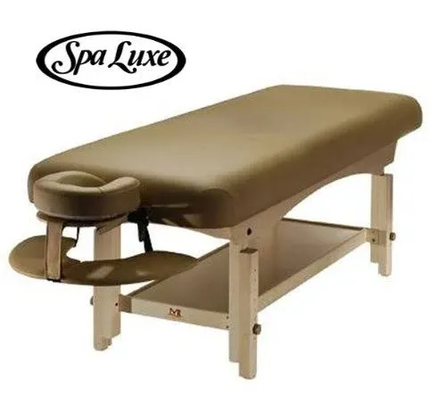 Spa Luxe Brand Stationary Massage Table with Headrest and Arm Shelf (Beige)