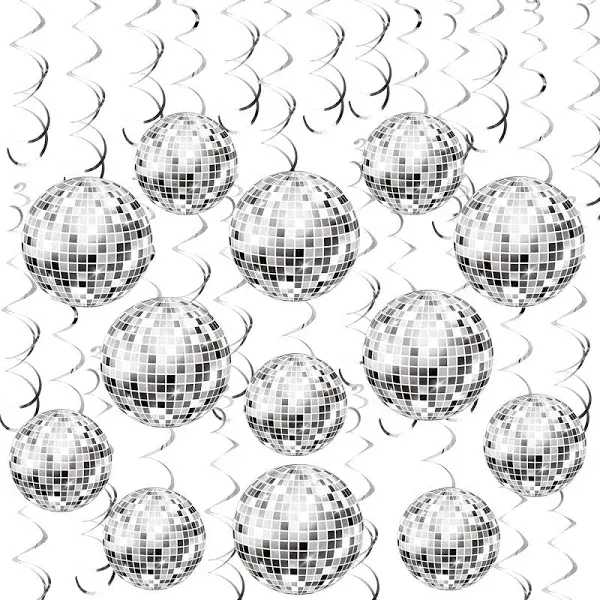 54 Pieces Disco Party Decorations Disco Ball Hanging Swirls 70s Party Hanging Swirls Ceiling Decor for Disco Fever Party 70s Hippie Birthday Party Favors Supplies (Silver)